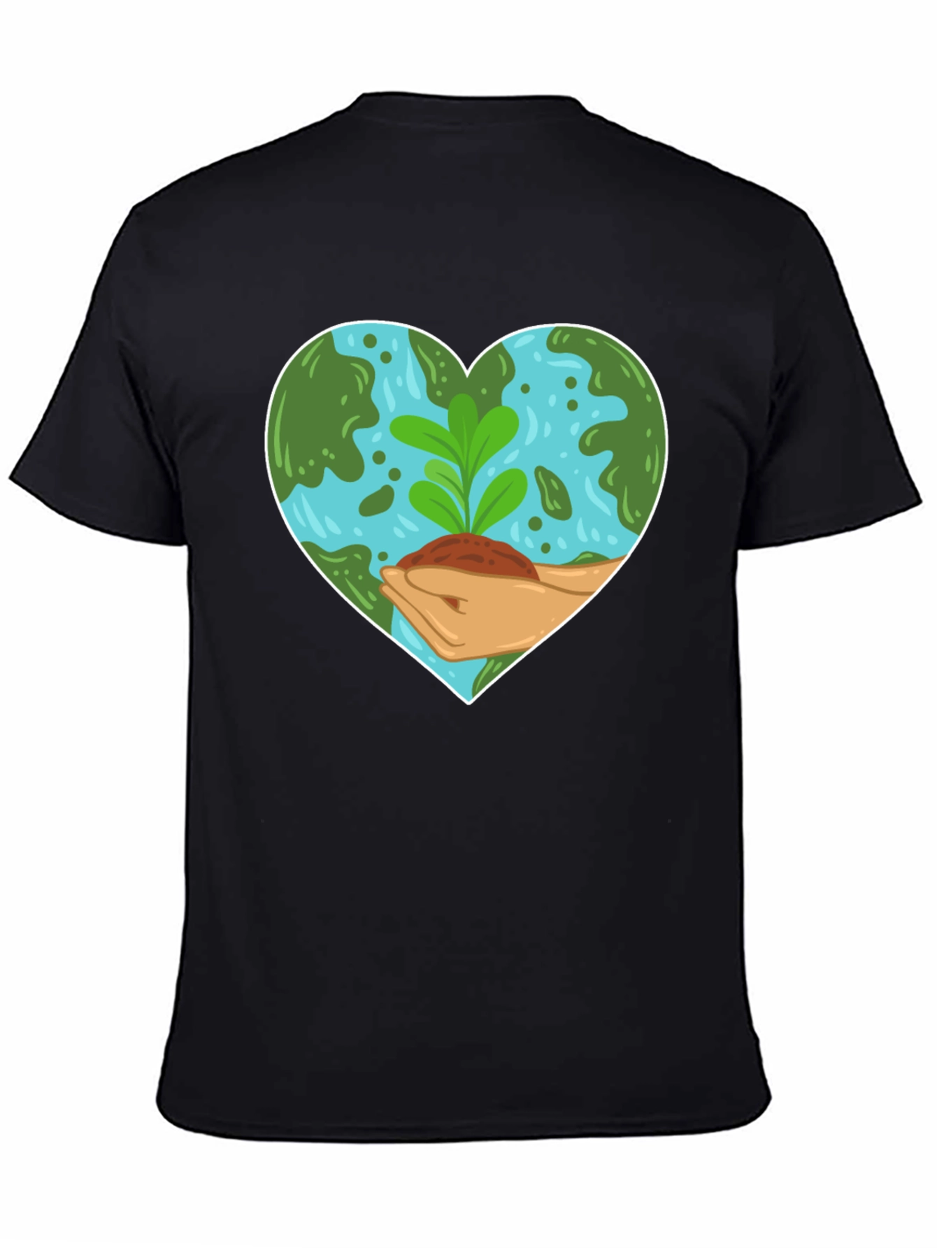 Black Eco Heart T-Shirt: Black, Earth-Loving Design view 4