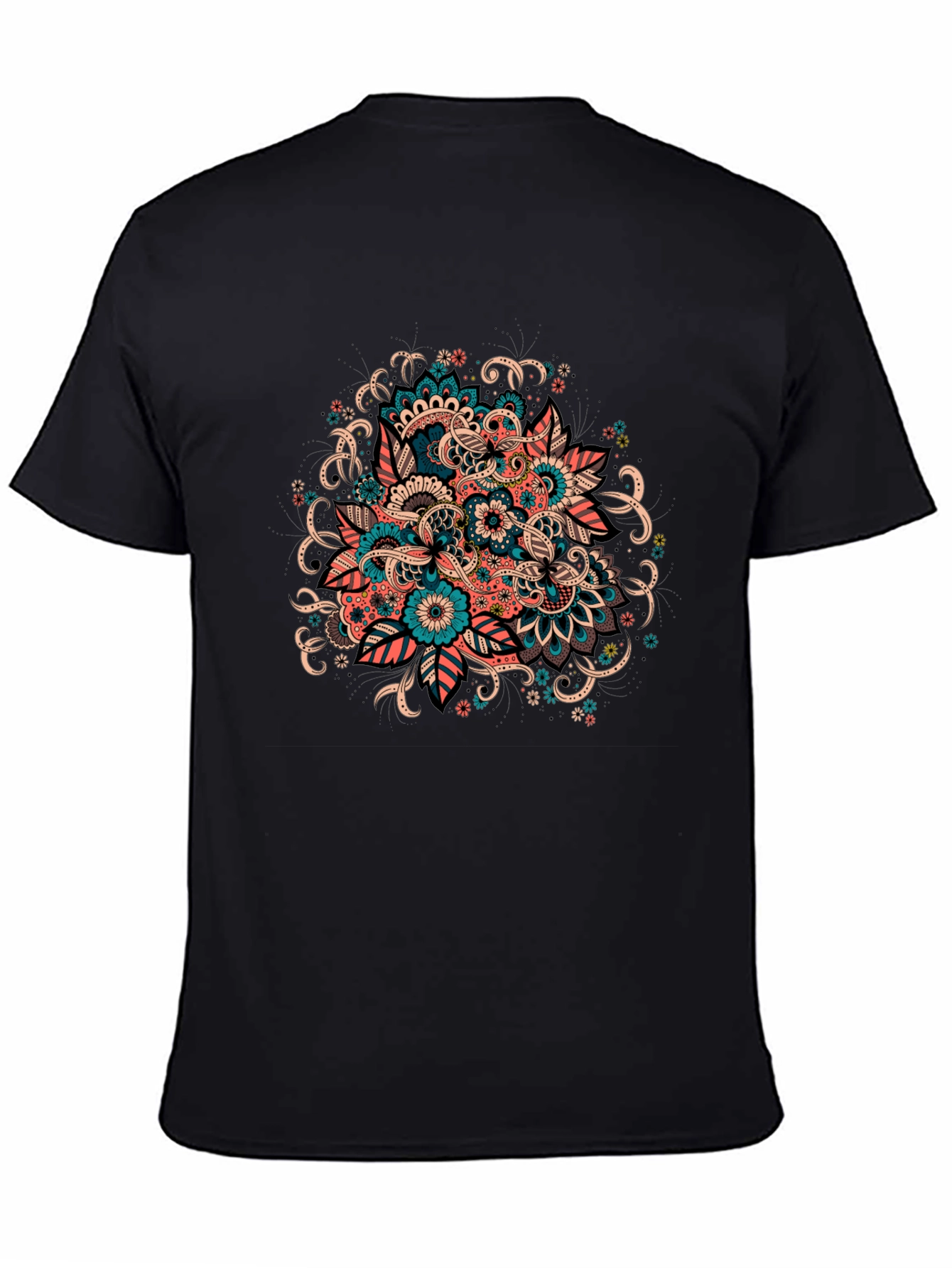 Black Floral Mandala Graphic Tee - Black Cotton T-Shirt view 4