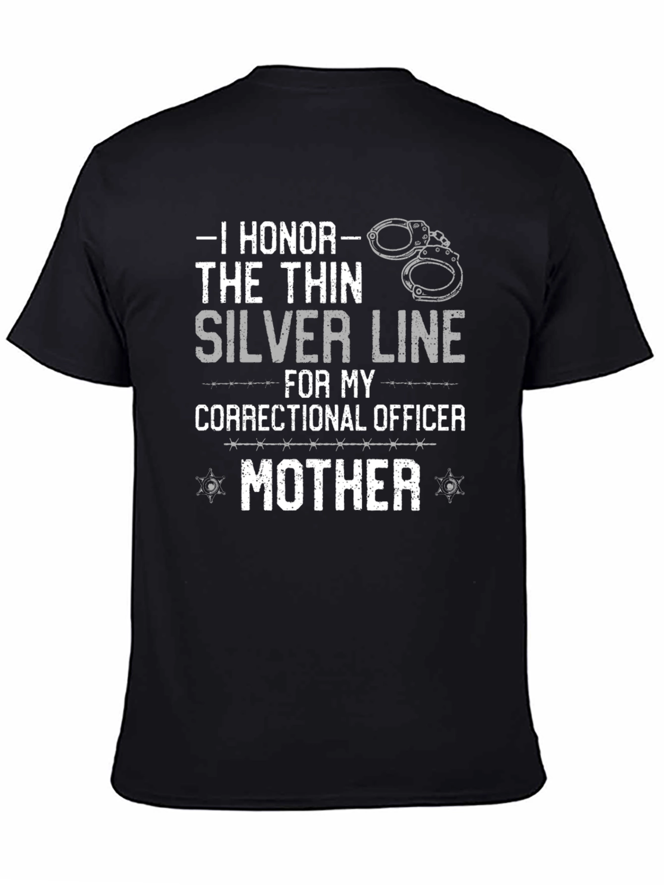 Black Correctional Officer Mom T-Shirt - Silver Line view 4