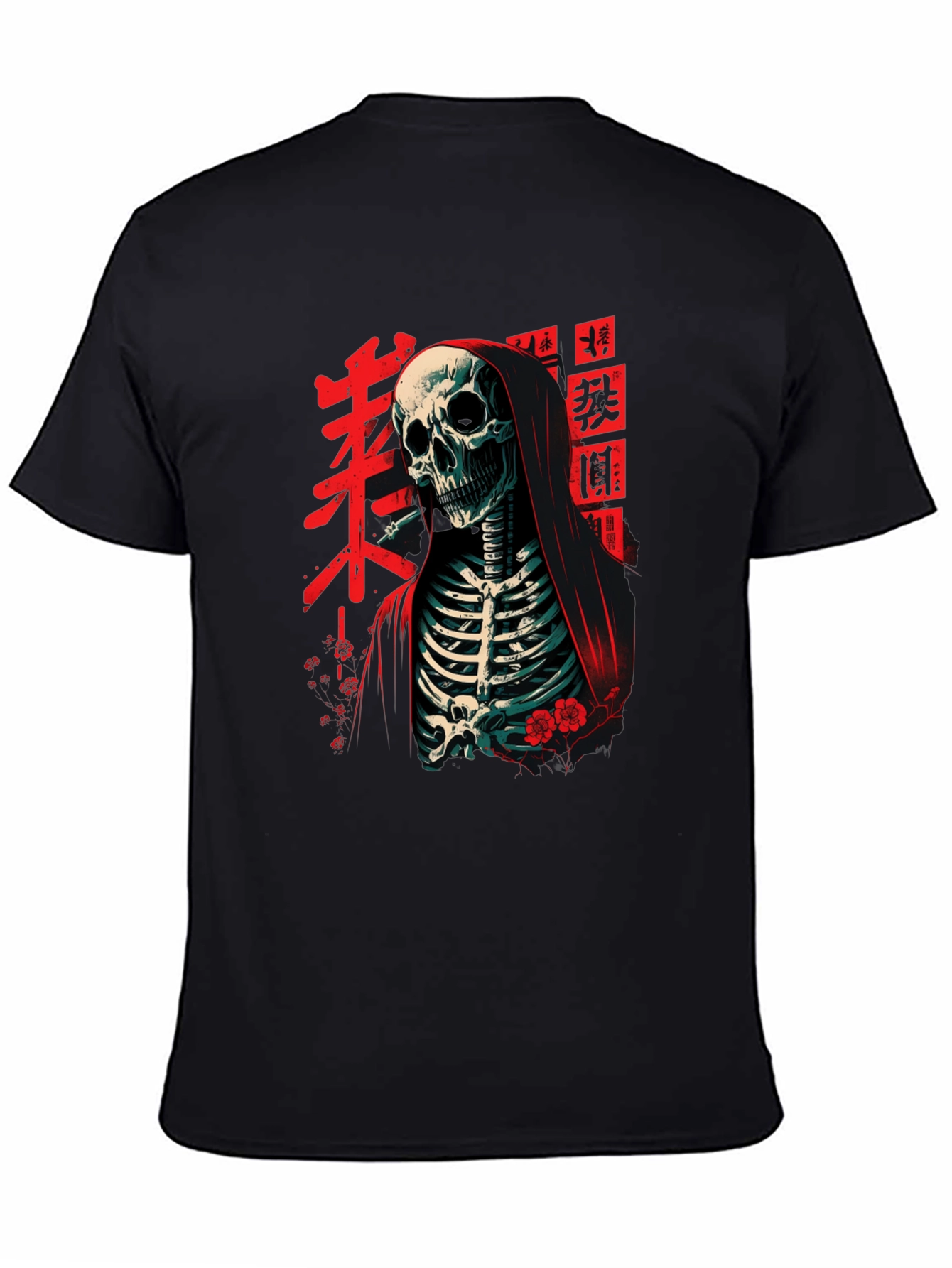 Black Grim Reaper Tee - Japanese Skeleton Graphic T-Shirt view 4