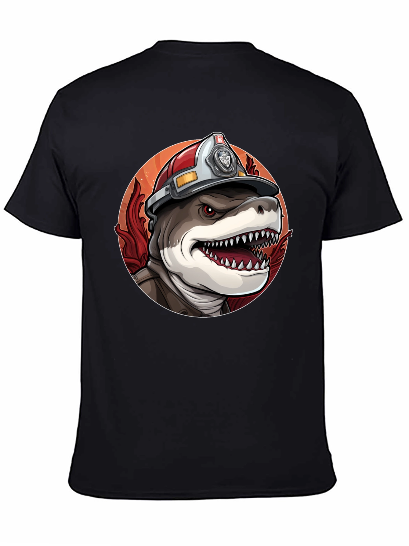 Black Firefighter Shark T-Shirt - Quirky Graphic Tee view 4