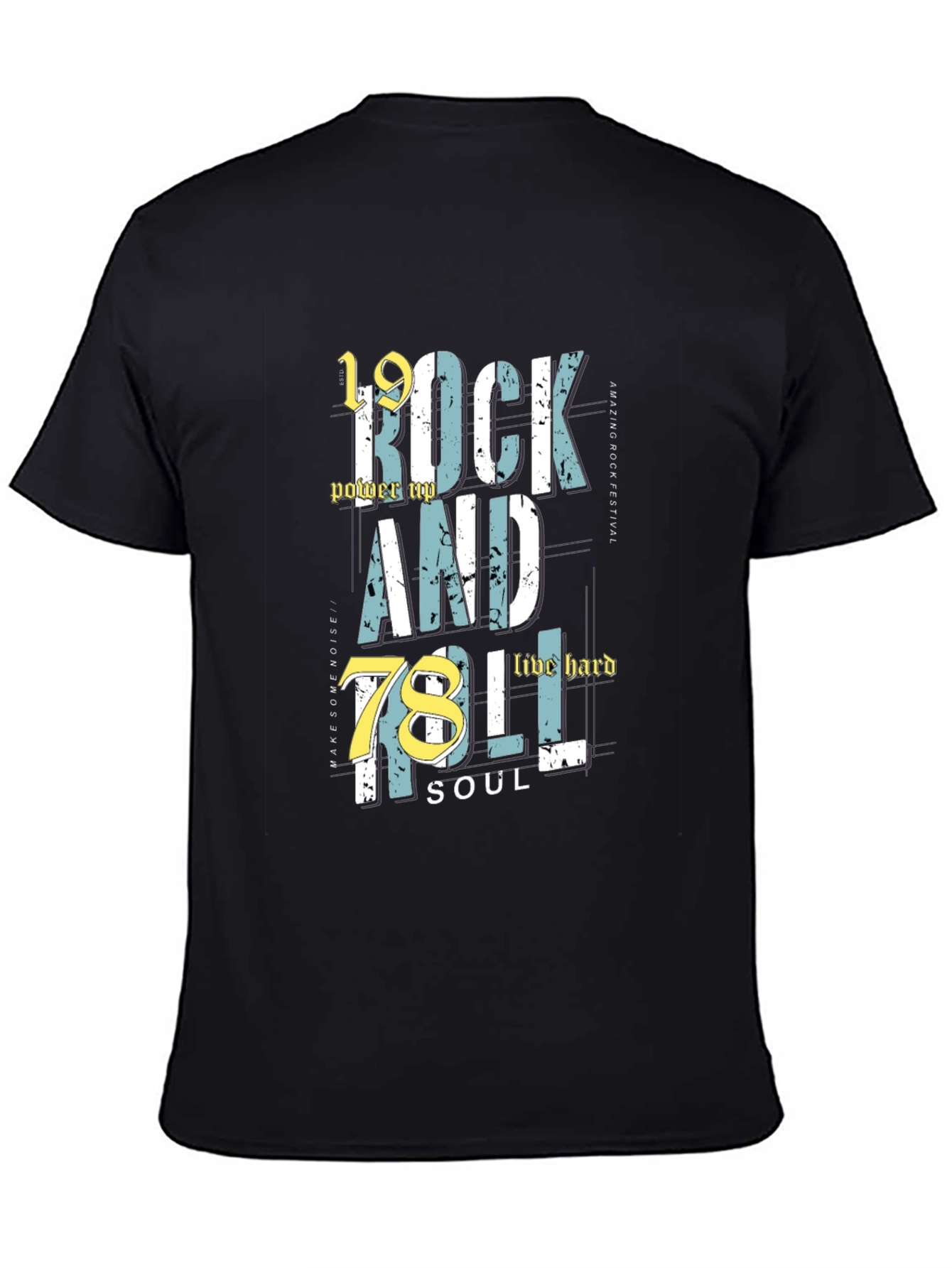 Black Rock and Roll Graphic Print Crew Neck Tee view 4