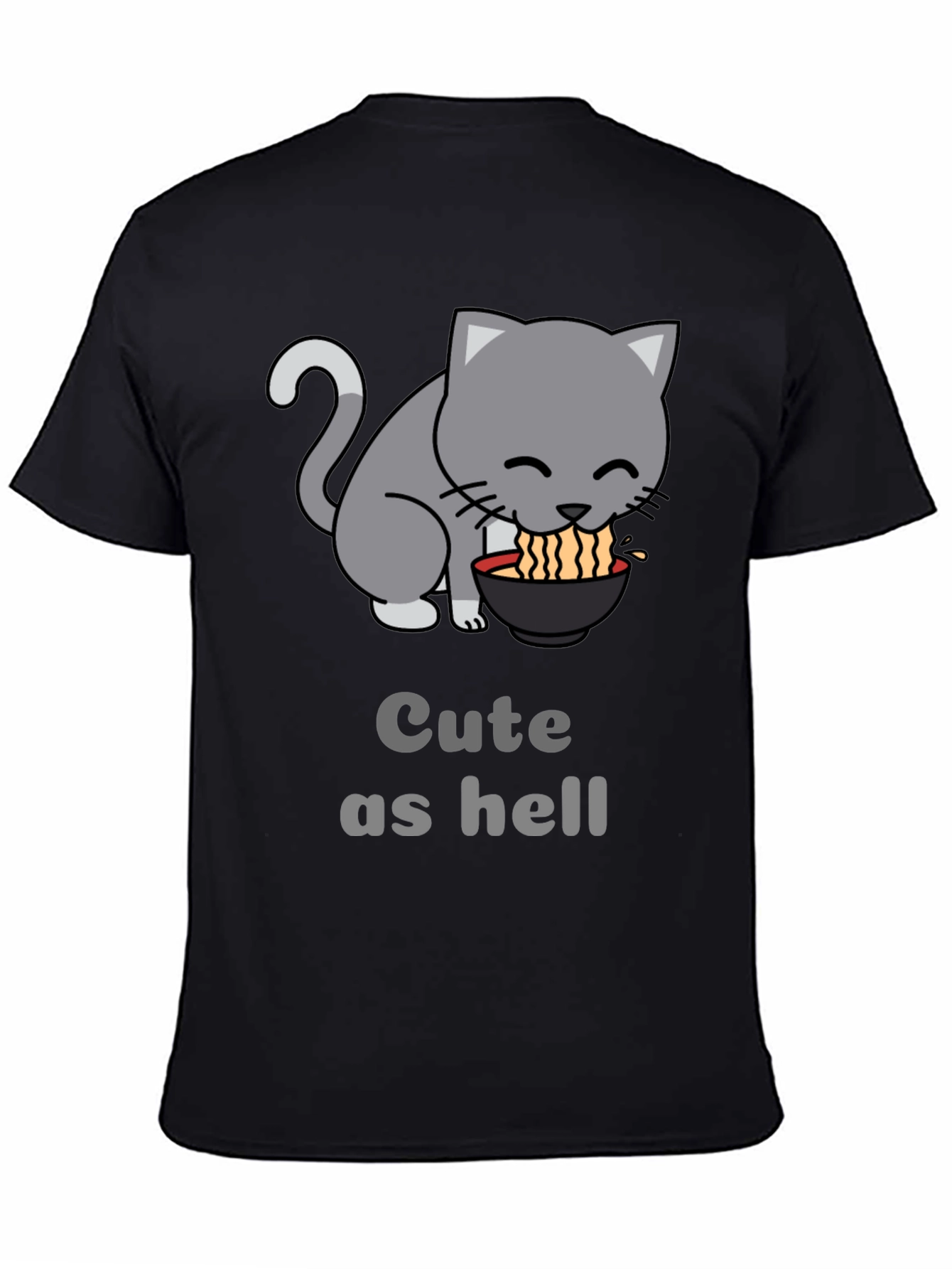 Black Cute Cat Ramen T-Shirt - Funny Anime Style Tee view 4