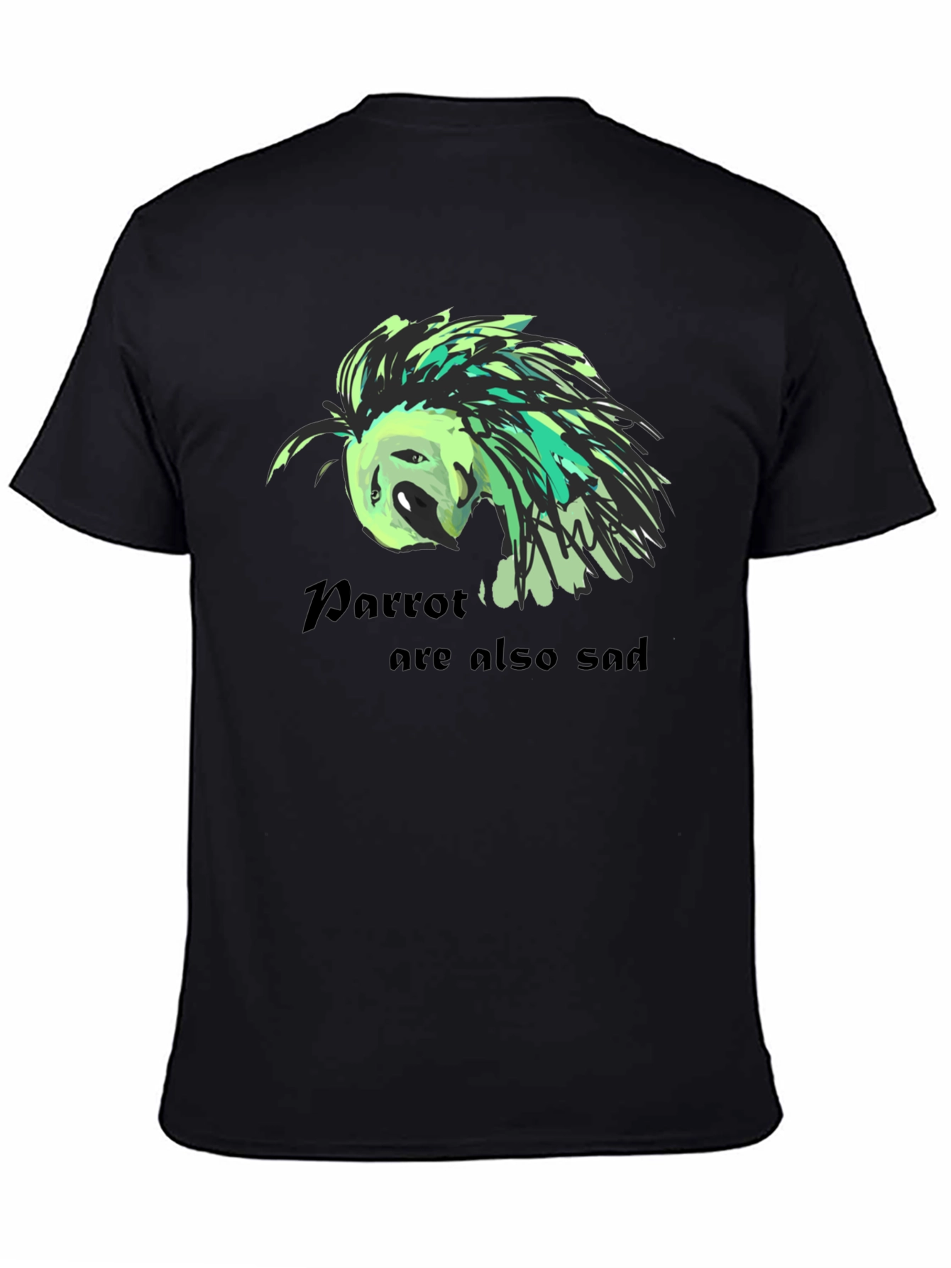Black Sad Parrot Graphic Tee - Unisex Black T-Shirt view 4