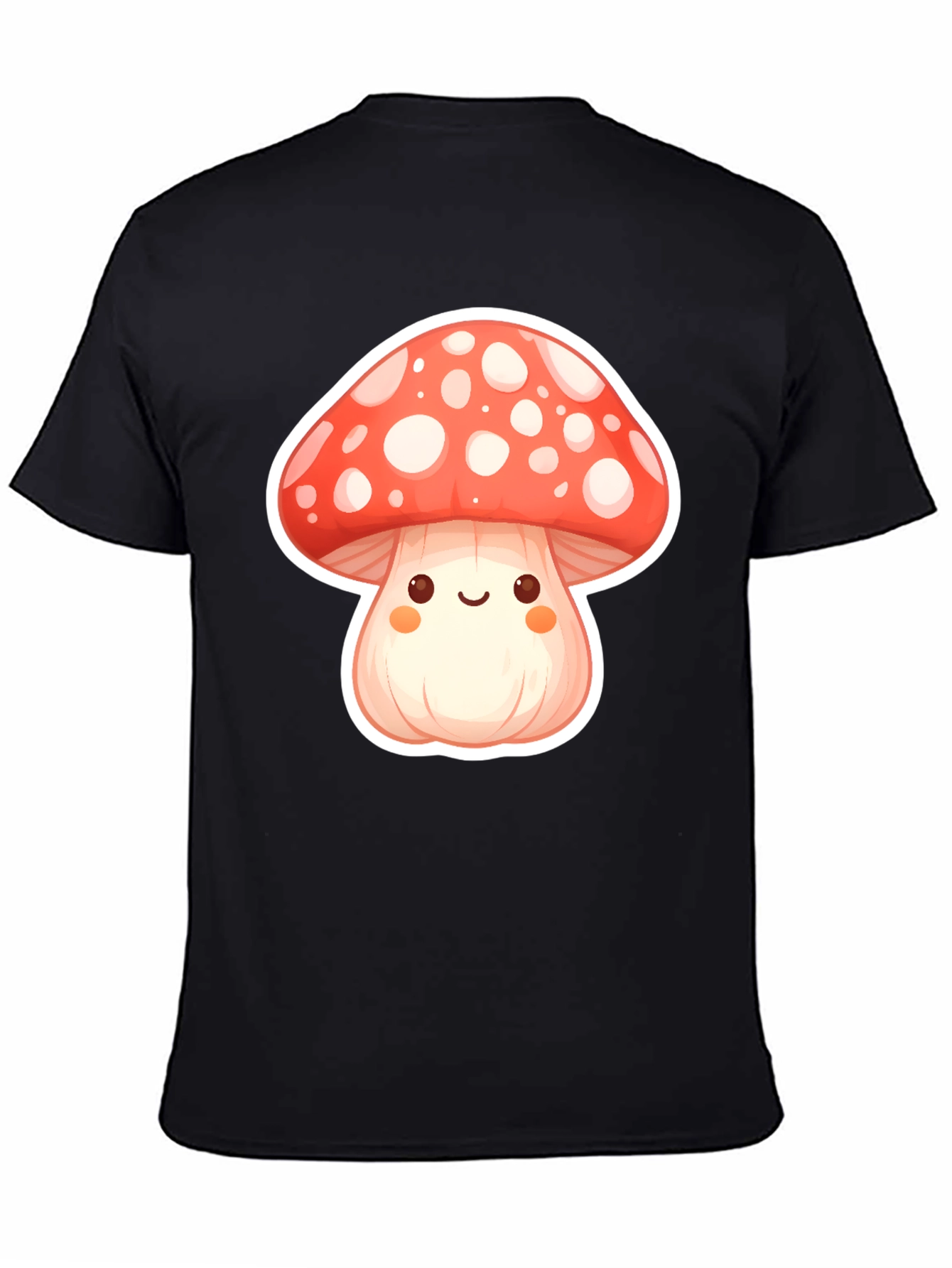 Black Cute Mushroom Graphic Tee - Soft Black Cotton T-Shirt view 4