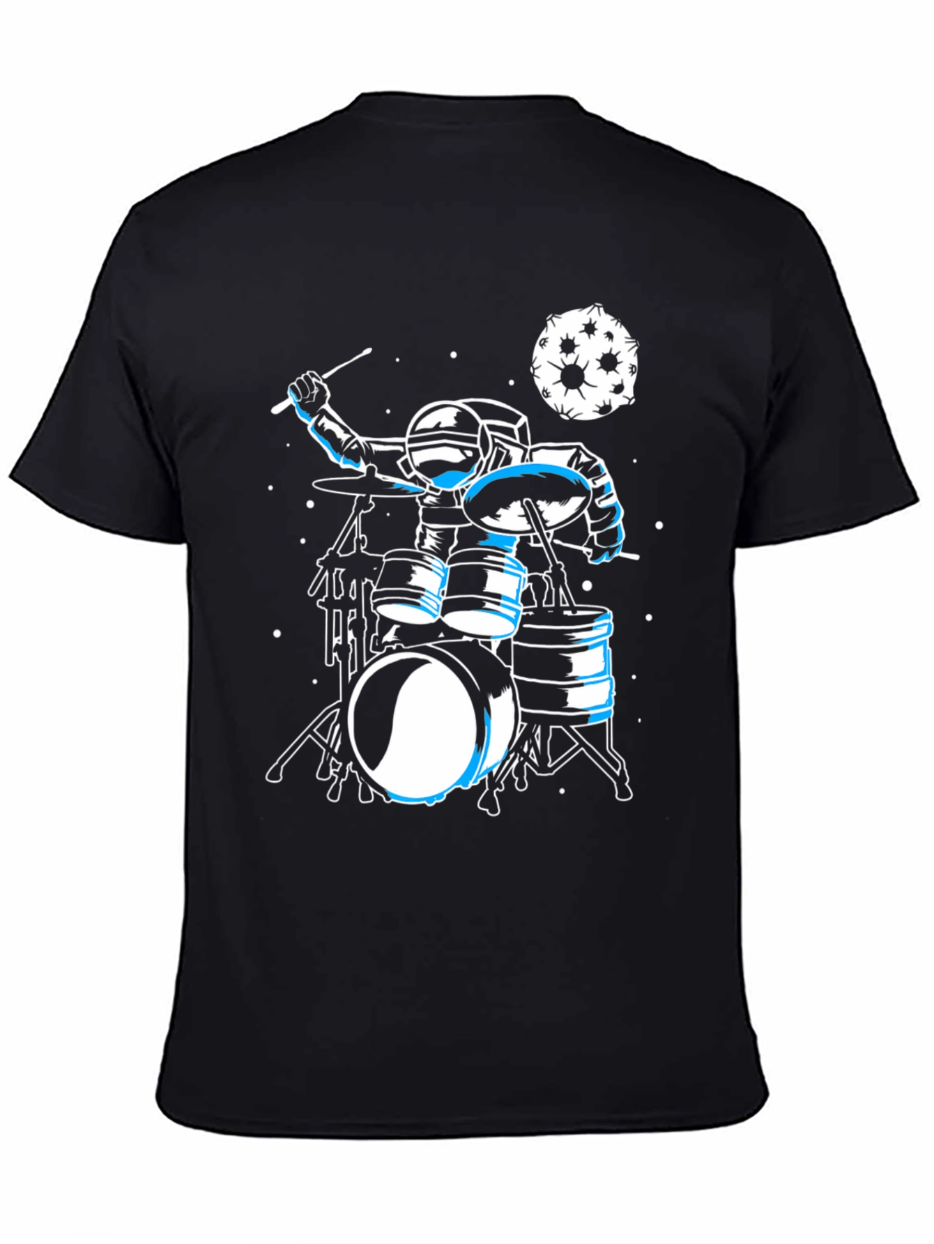 Black Astronaut Drummer Graphic Tee - Space Music Shirt view 4