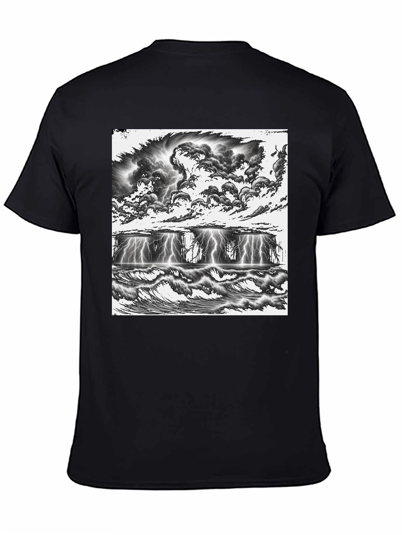 Black Stormy Seas Graphic Tee - Black Cotton T-Shirt view 4