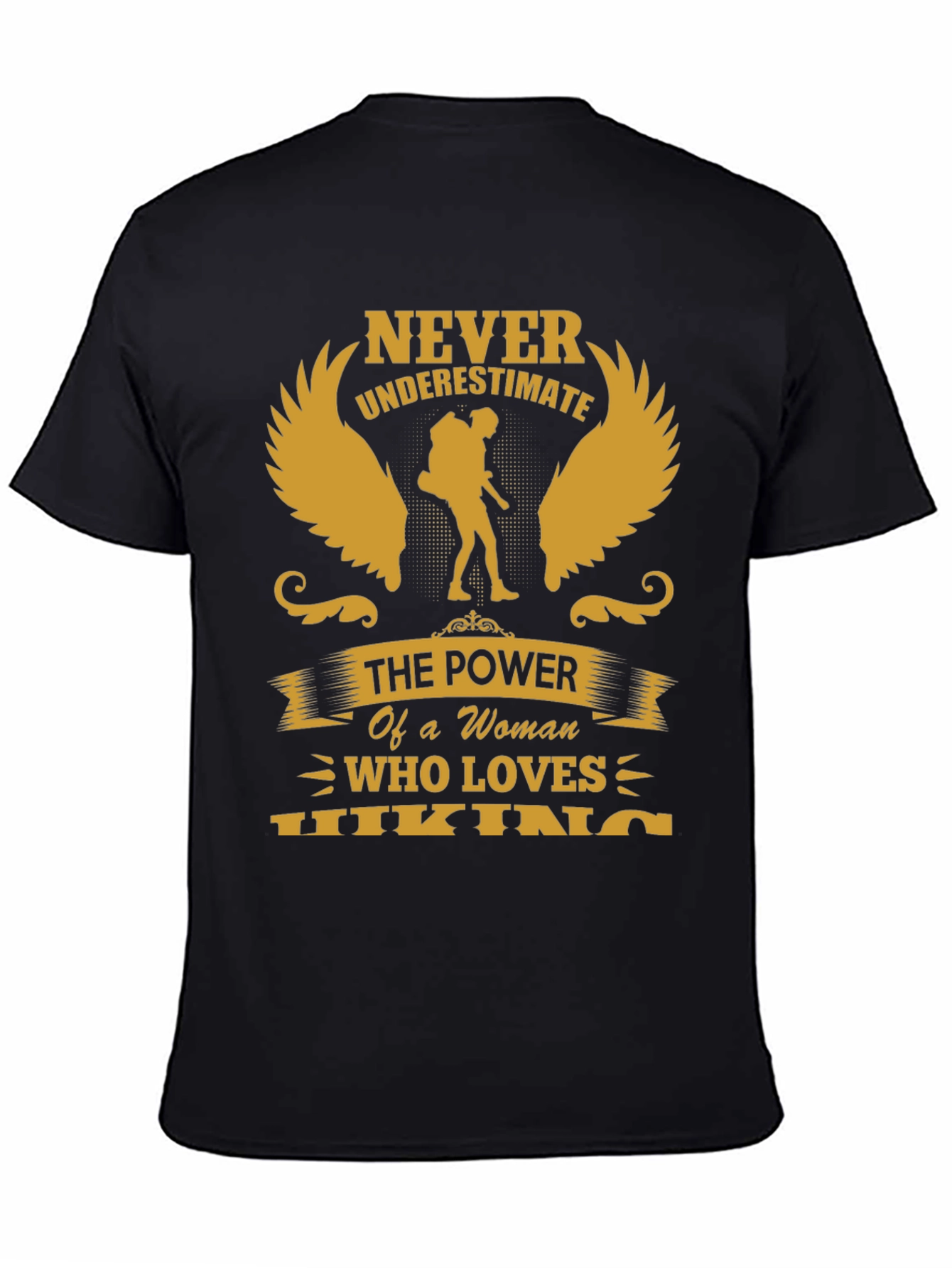 Black Never Underestimate Hiking Woman T-Shirt view 4