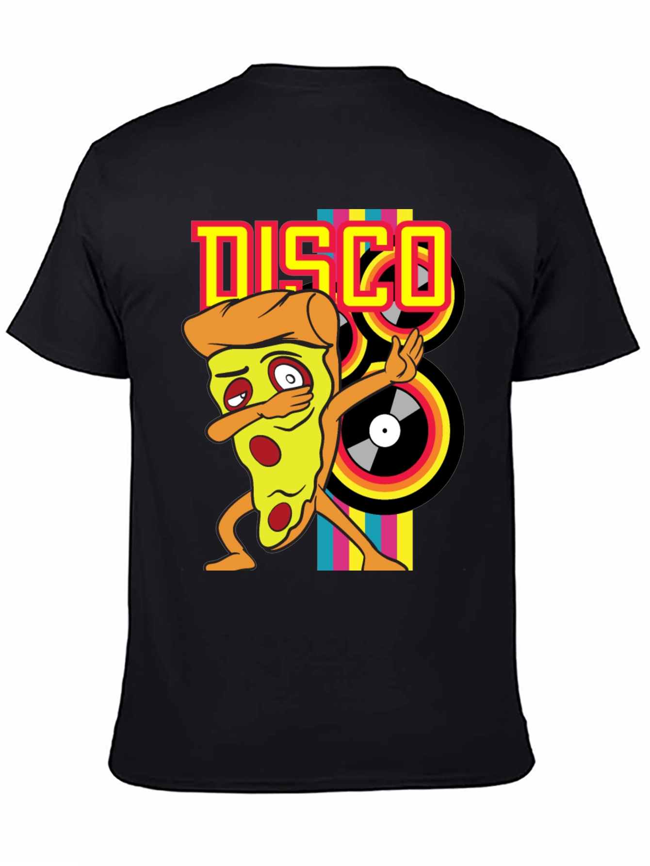 Black Disco Pizza T-Shirt - Unique Graphic Tee view 4