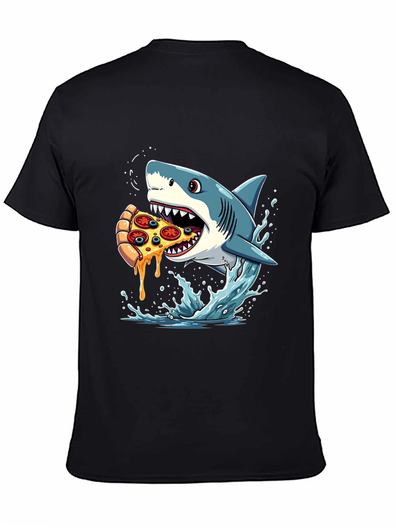 Black Shark Pizza T-Shirt Funny Graphic Tee view 4