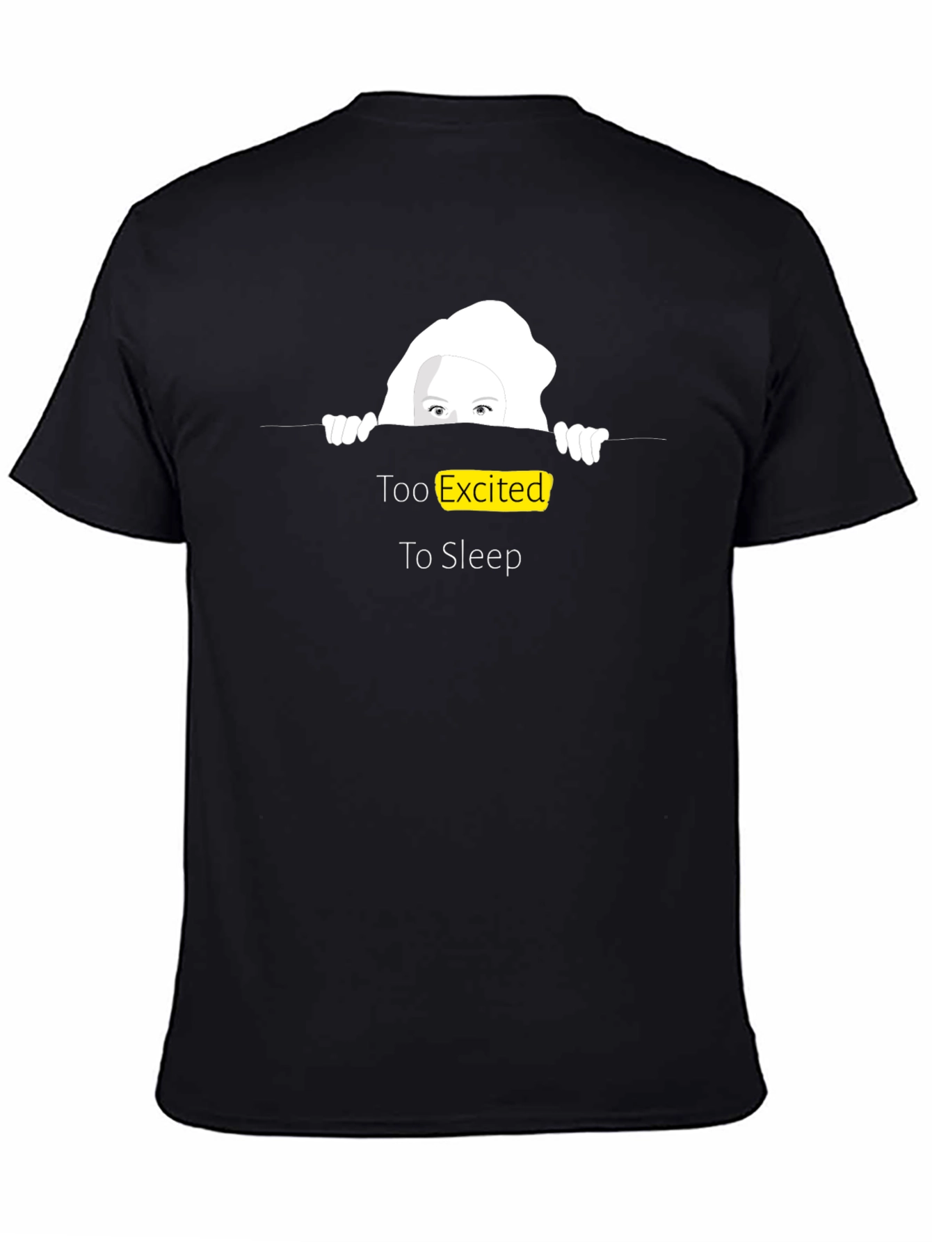 Black Too Excited to Sleep T-Shirt, Fun Graphic Tee view 4