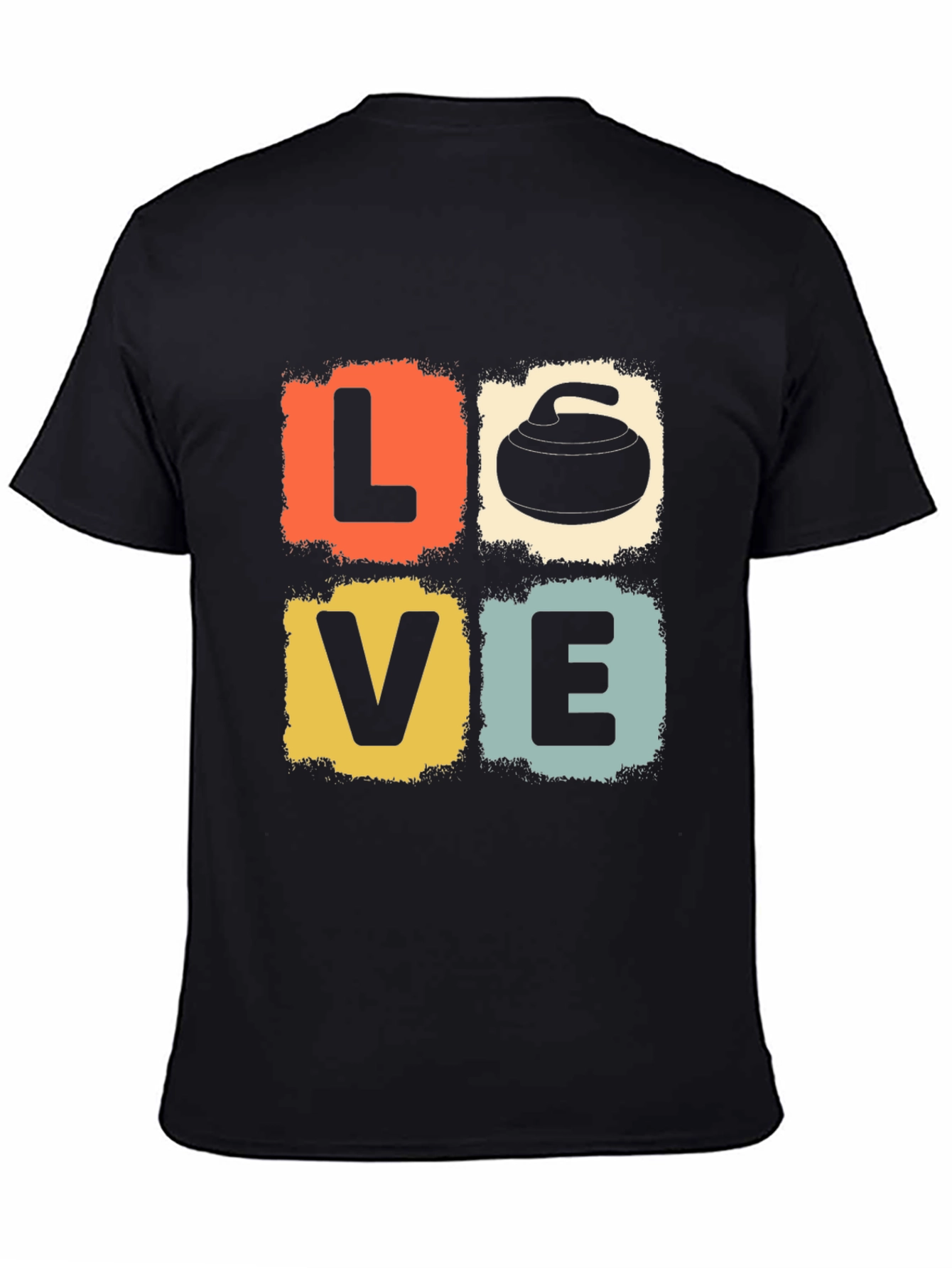 Black LOVE Curling Stone Retro Graphic T-Shirt view 4