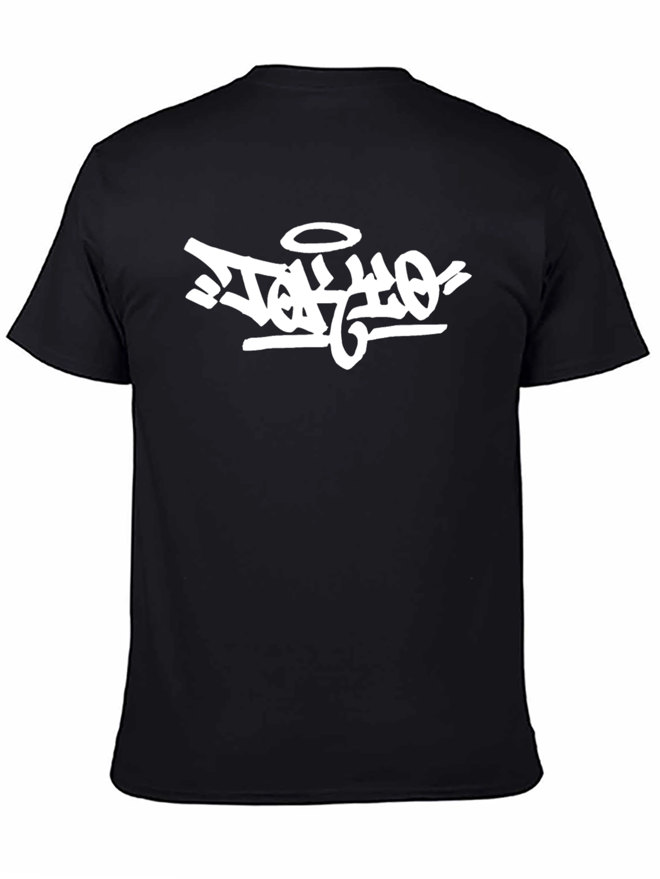 Black Edgy Graphic Tee: Black T-Shirt with White Graffiti Design view 4