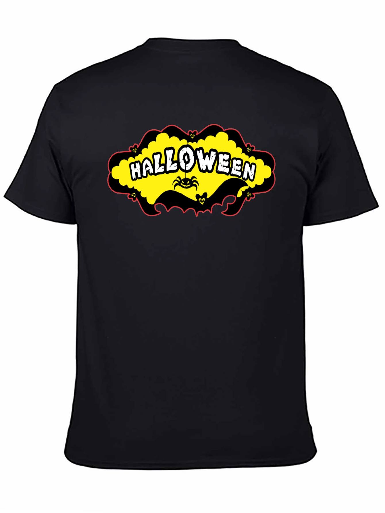 Black Halloween T-Shirt - Spooky Spider & Bats Design view 4