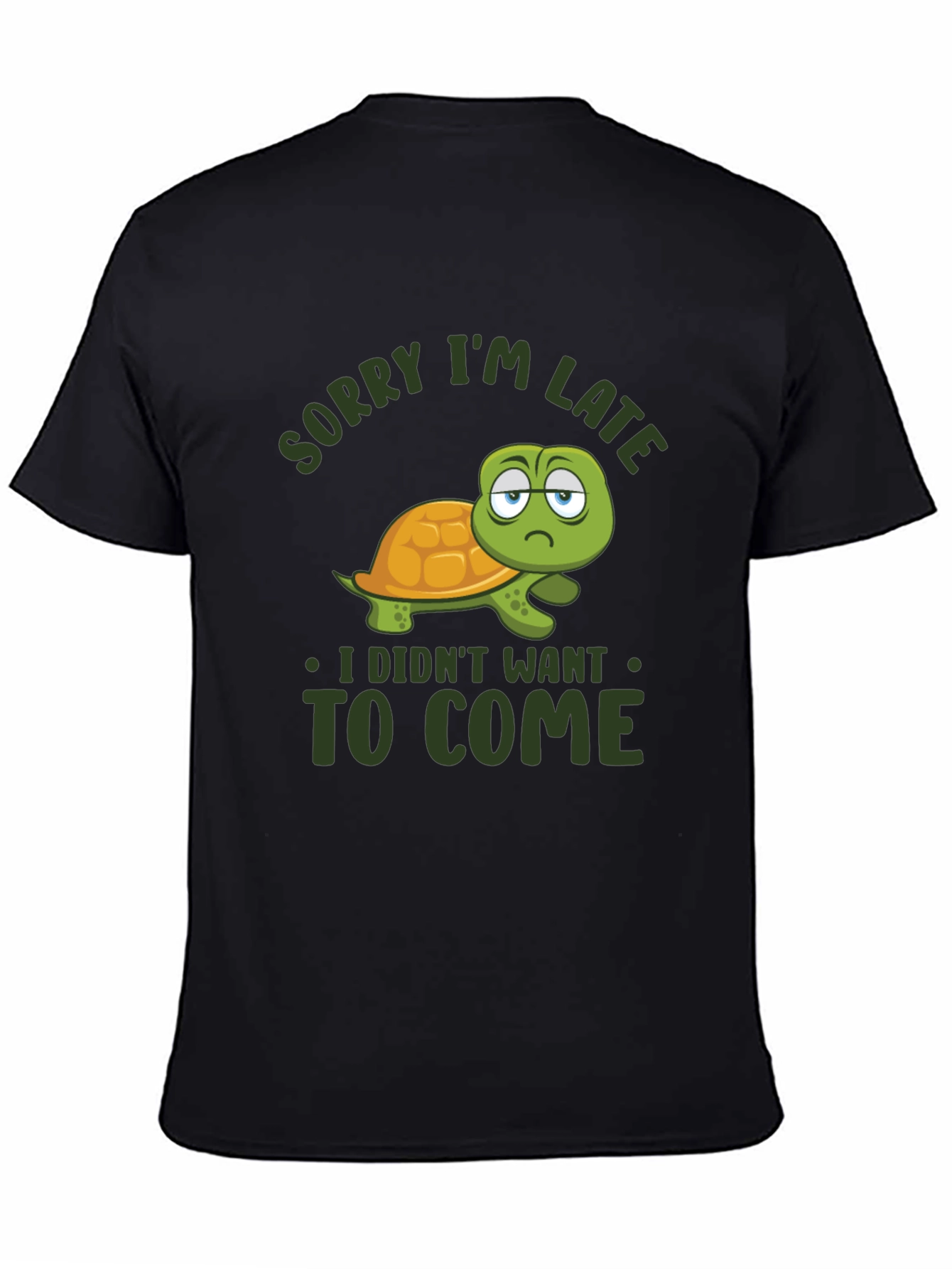 Black Funny Turtle Sorry I'm Late Graphic T-Shirt view 4
