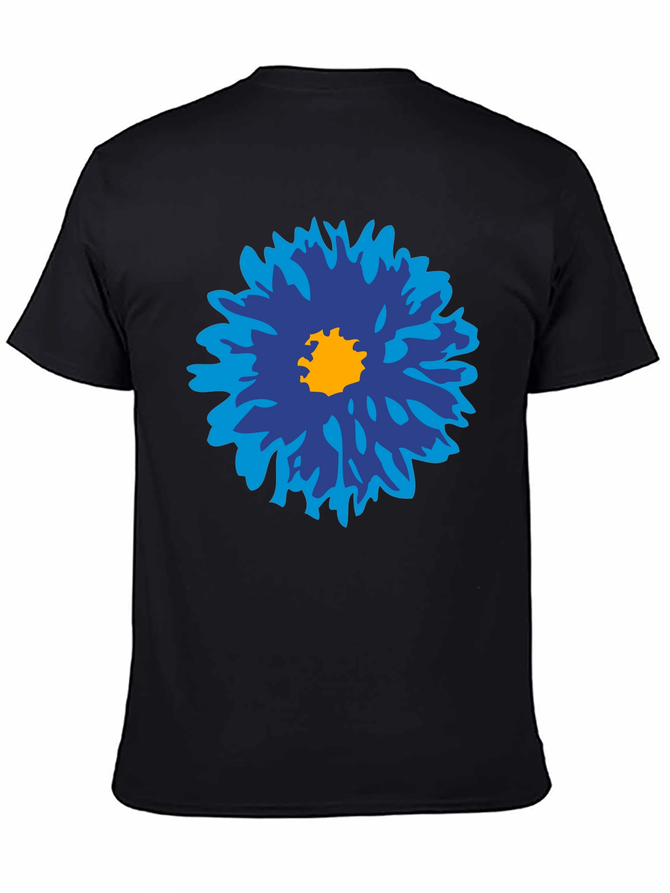 Black Blue Flower Graphic Tee - Men's Black Cotton T-Shirt view 4