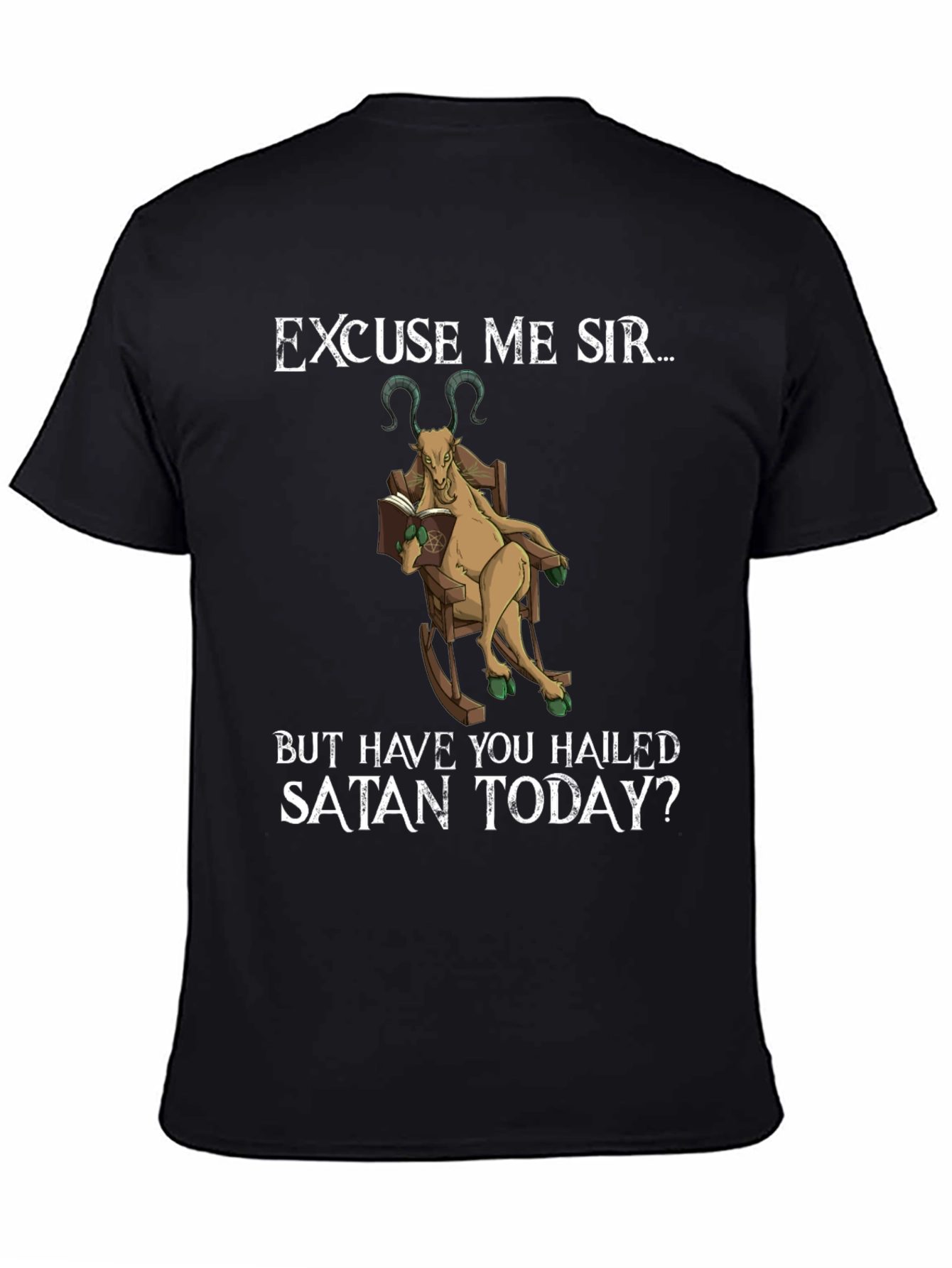 Black Excuse Me Sir T-Shirt - Hail Satan Goat Tee view 4
