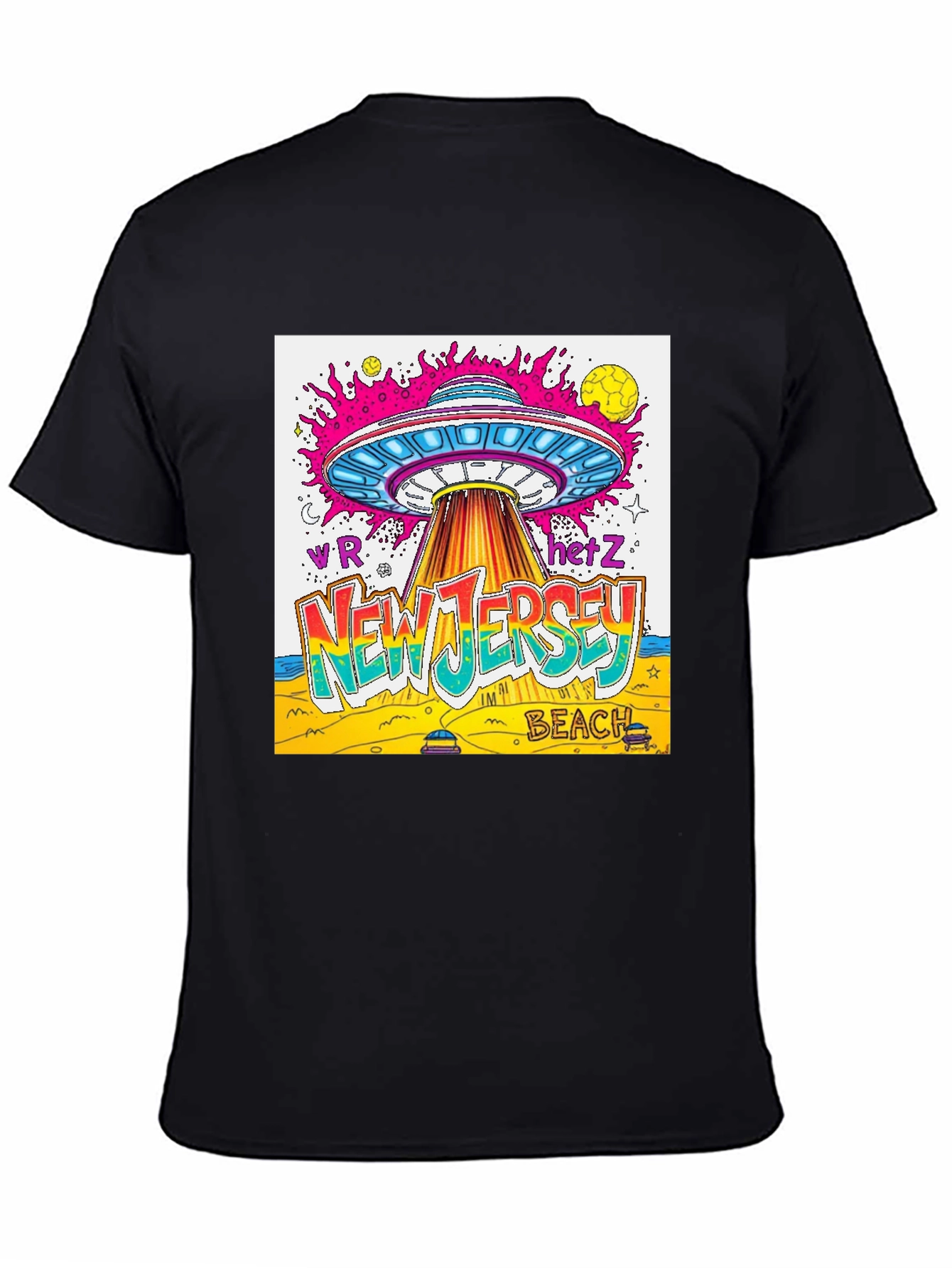 Black New Jersey Beach UFO Graphic T-Shirt view 4