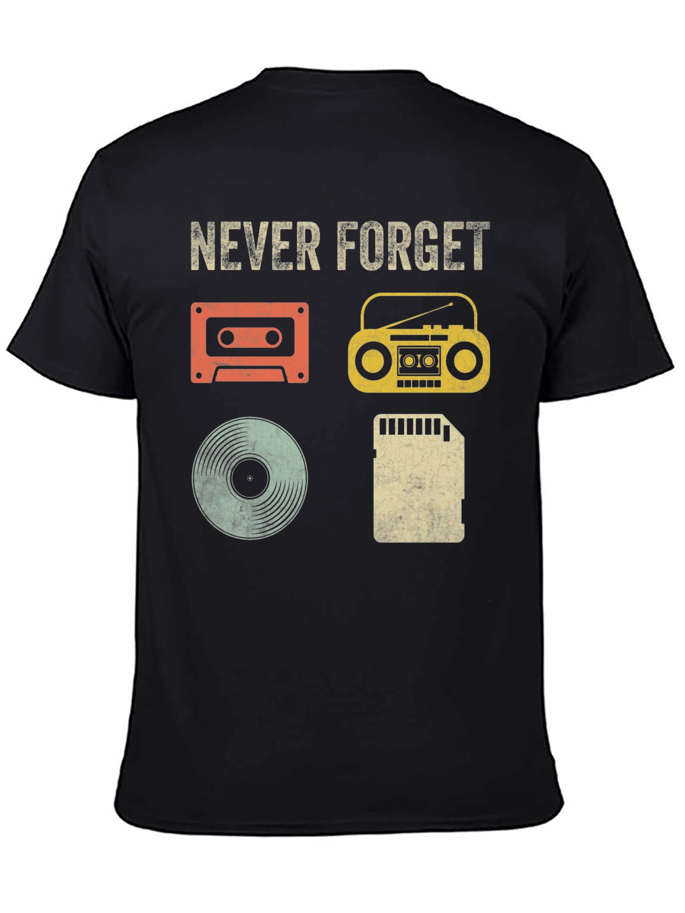Black Retro Music T-Shirt - Never Forget Media Evolution view 4