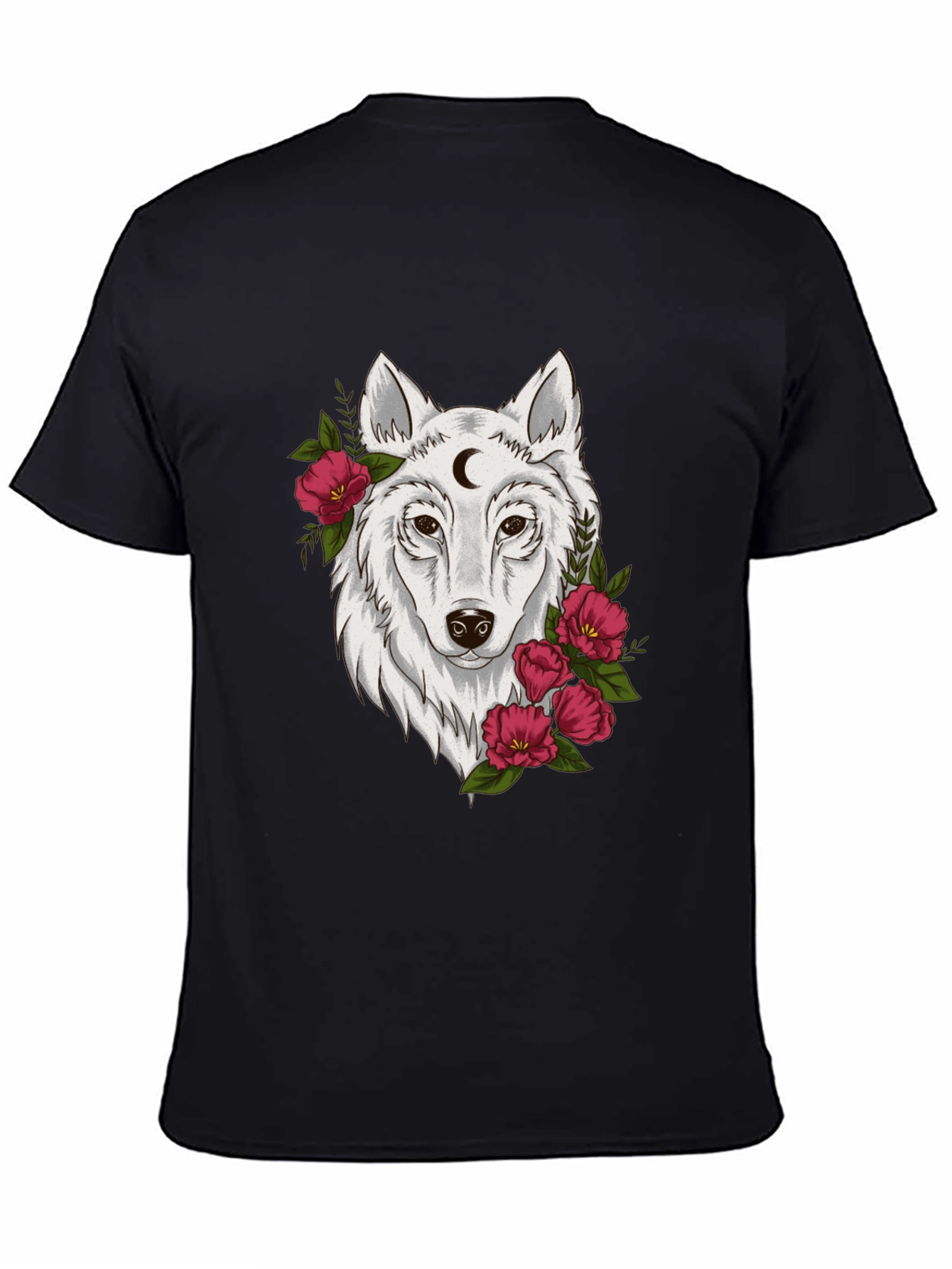 Black Wolf Moon & Flower Graphic T-Shirt - Mens view 4