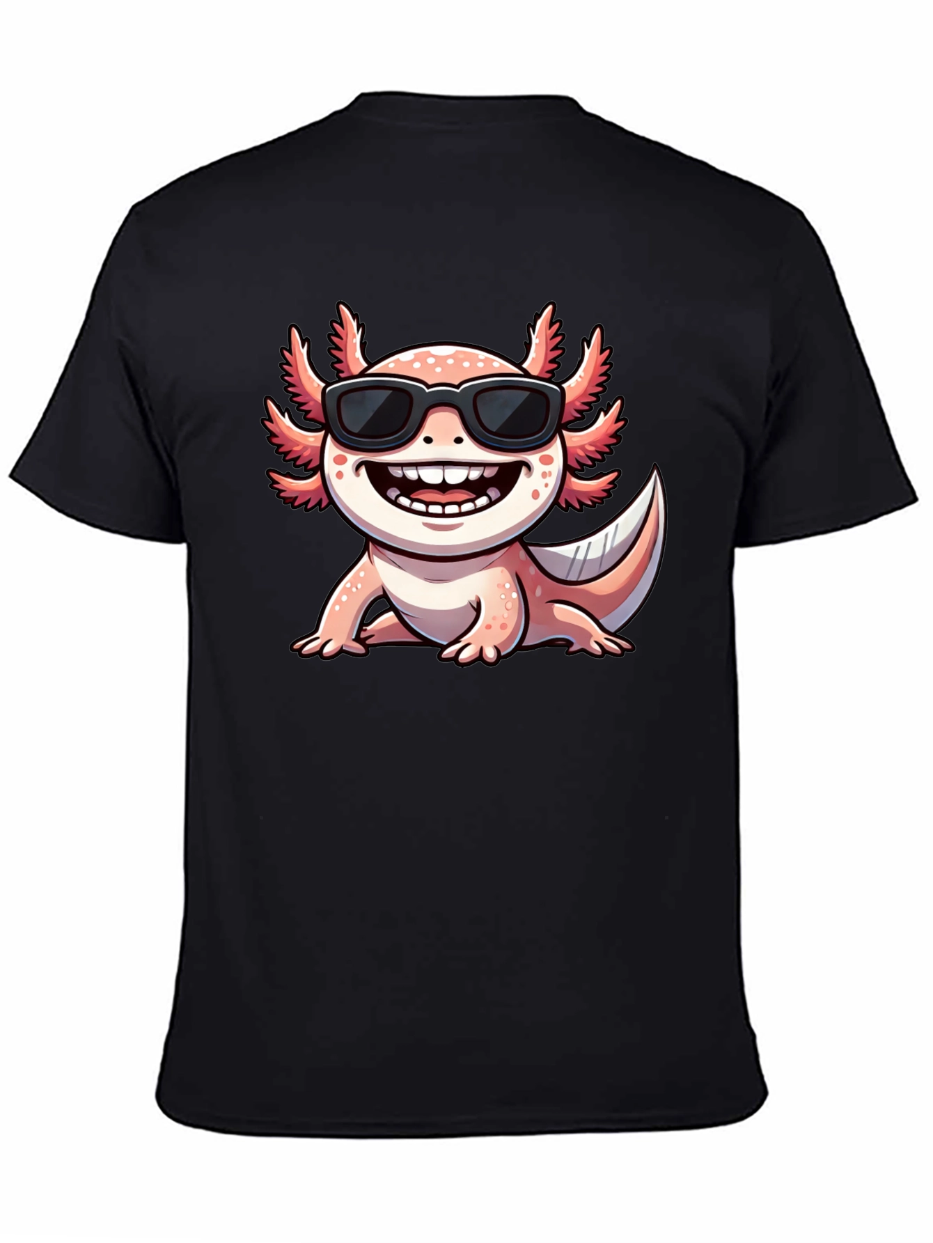 Black Cool Axolotl T-Shirt - Black Cotton Tee view 4