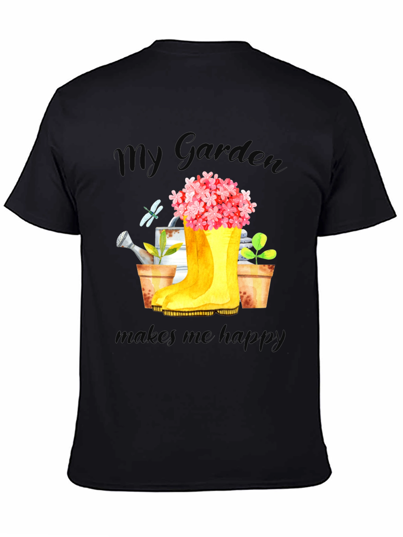 Black Gardening Lover T-Shirt - My Garden Makes Me Happy view 4