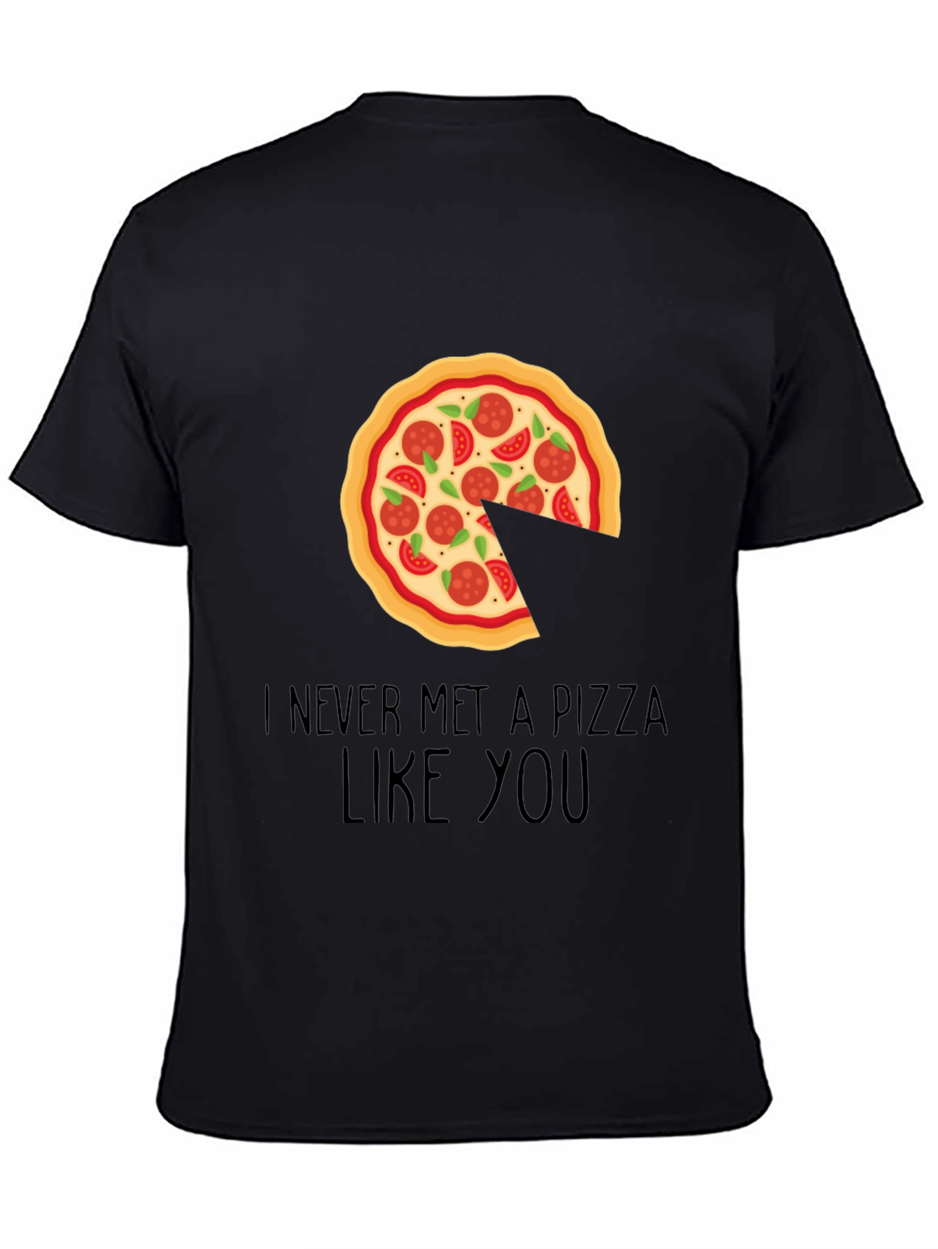 Pizza Slice Missing Graphic Tee - Unisex Black T-Shirt - 4