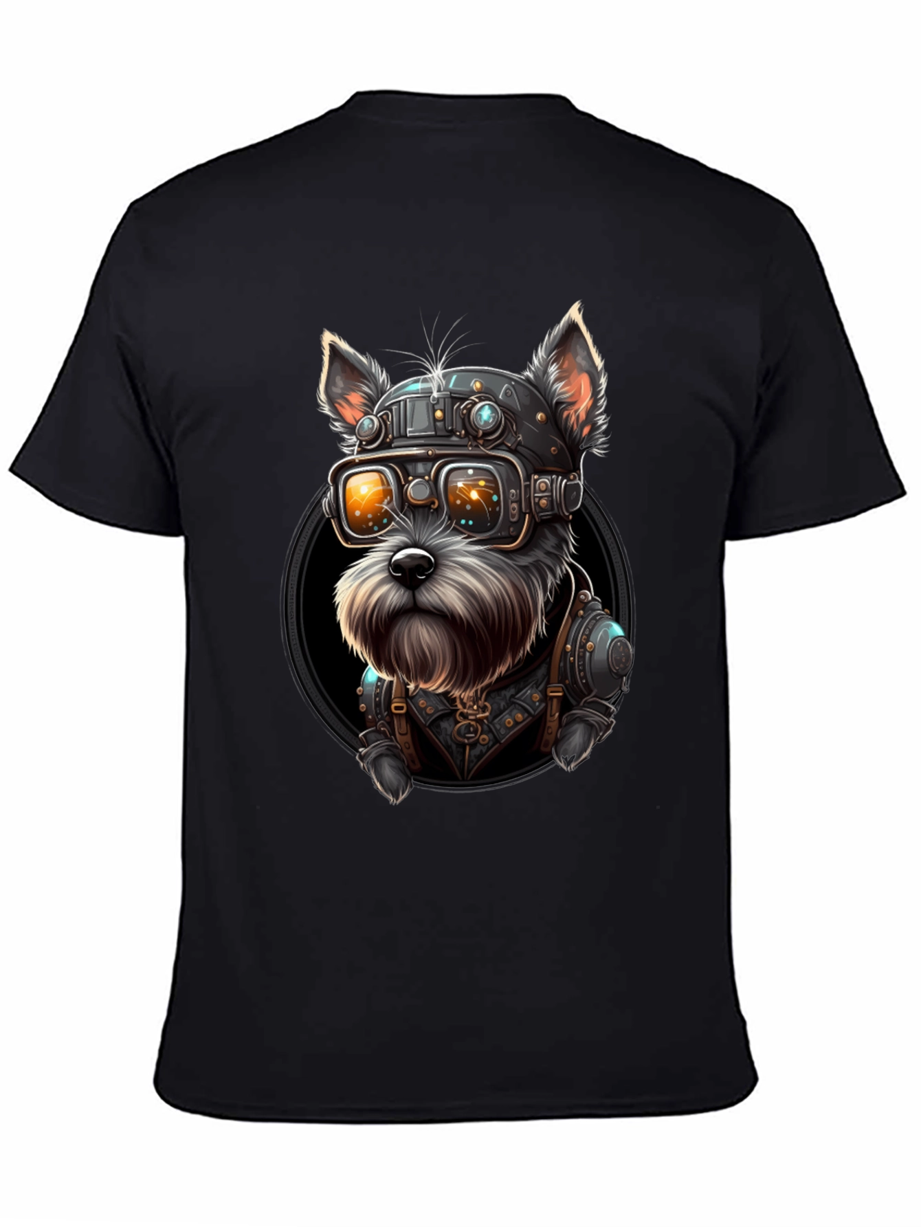Black Steampunk Dog T-Shirt: Unique Sci-Fi Style view 4