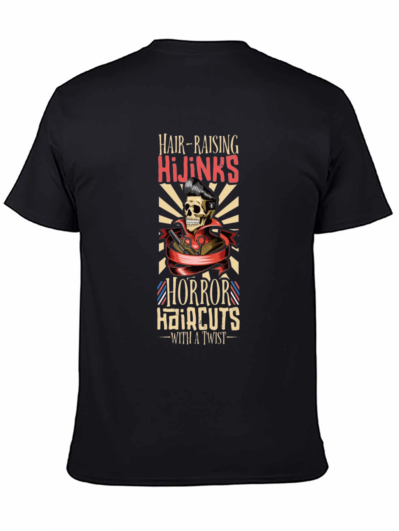 Black Hair-Raising Hijinks Horror Haircuts T-Shirt view 4