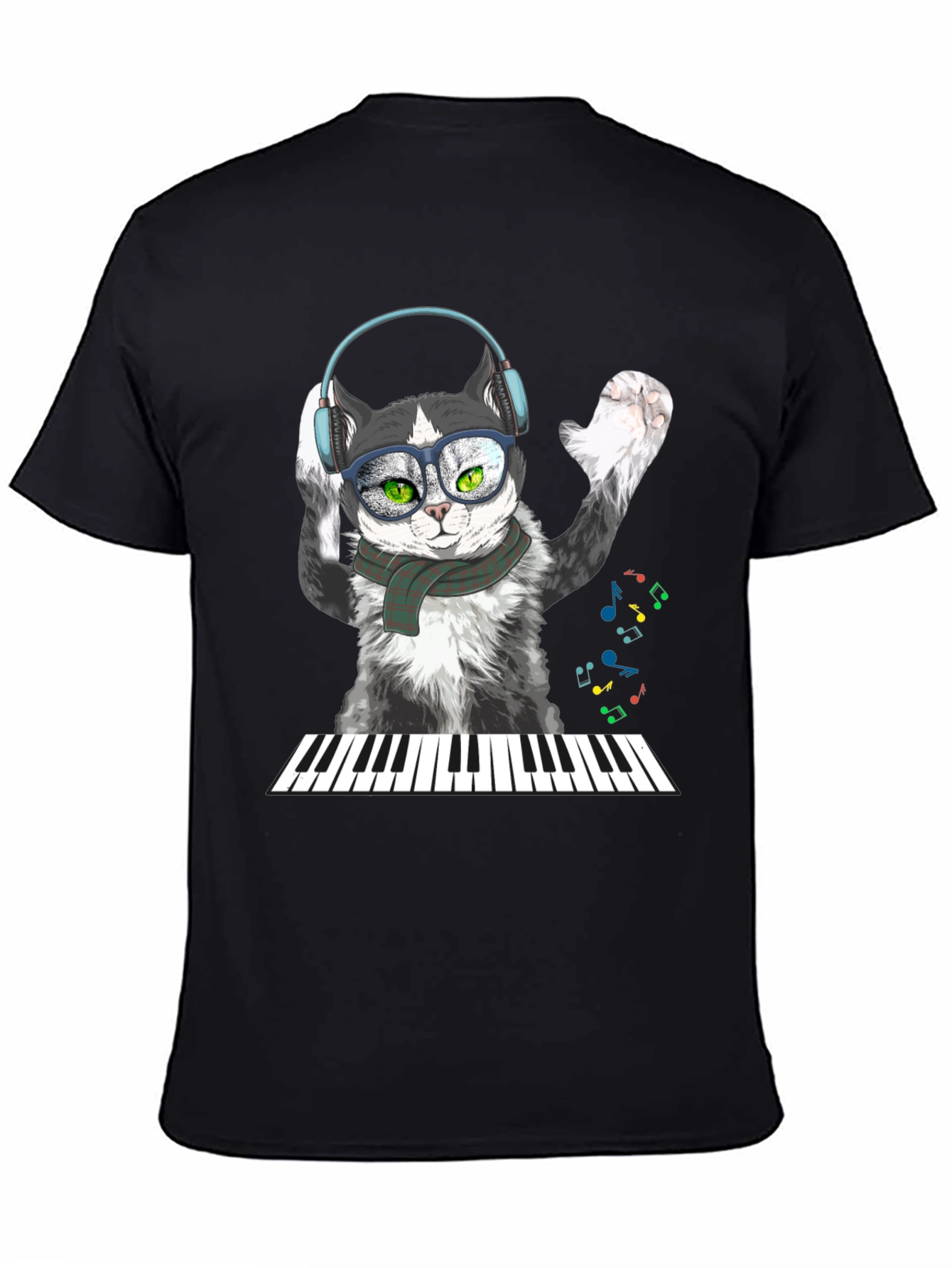 Black Cool Cat Musician T-Shirt view 4