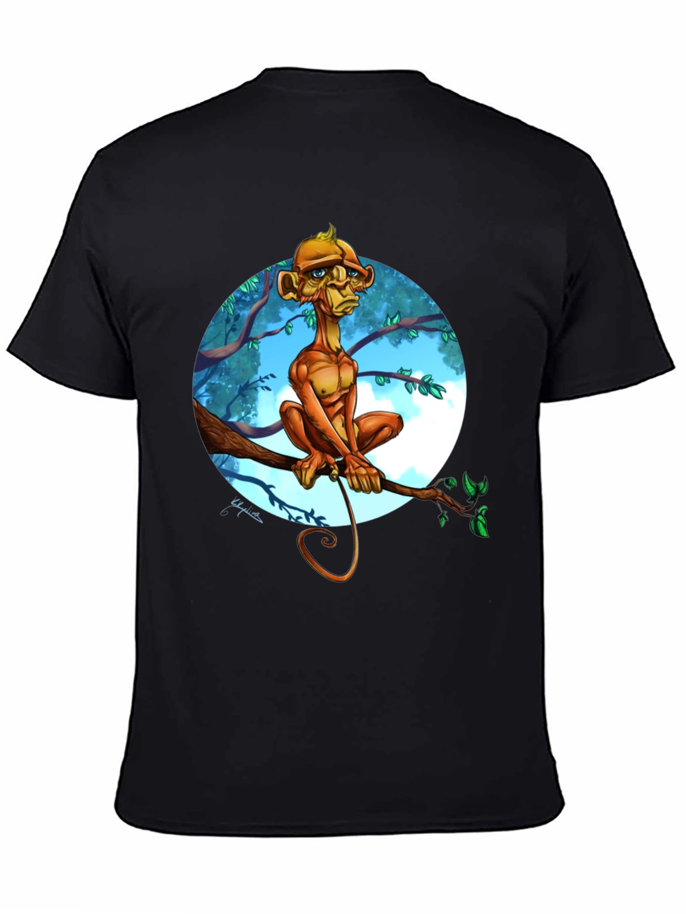 Black Monkey Cartoon Graphic Black T-Shirt view 4