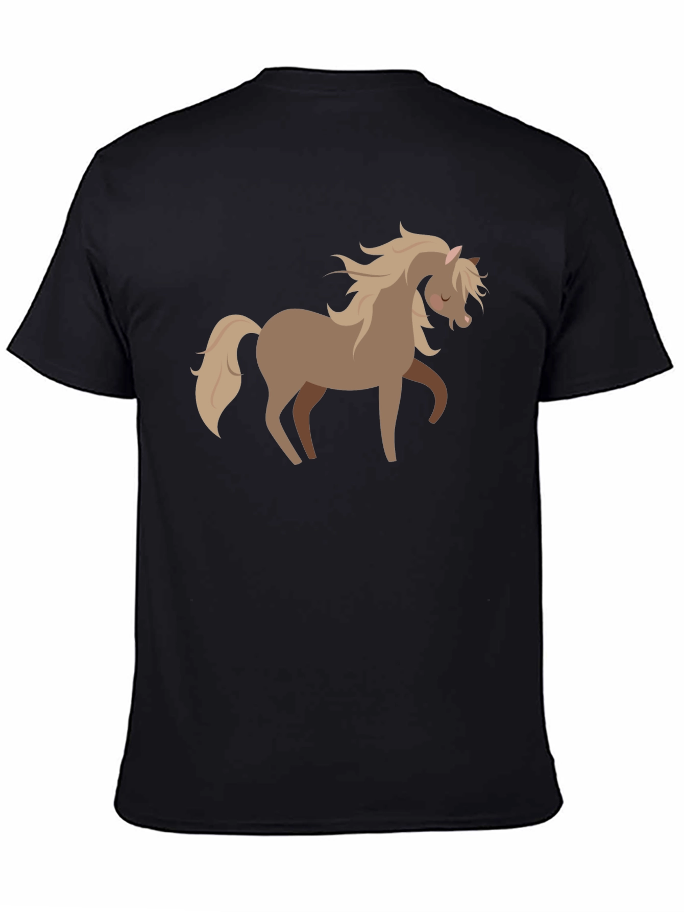 Black Cute Horse Graphic Tee - Soft Black Cotton Shirt view 4