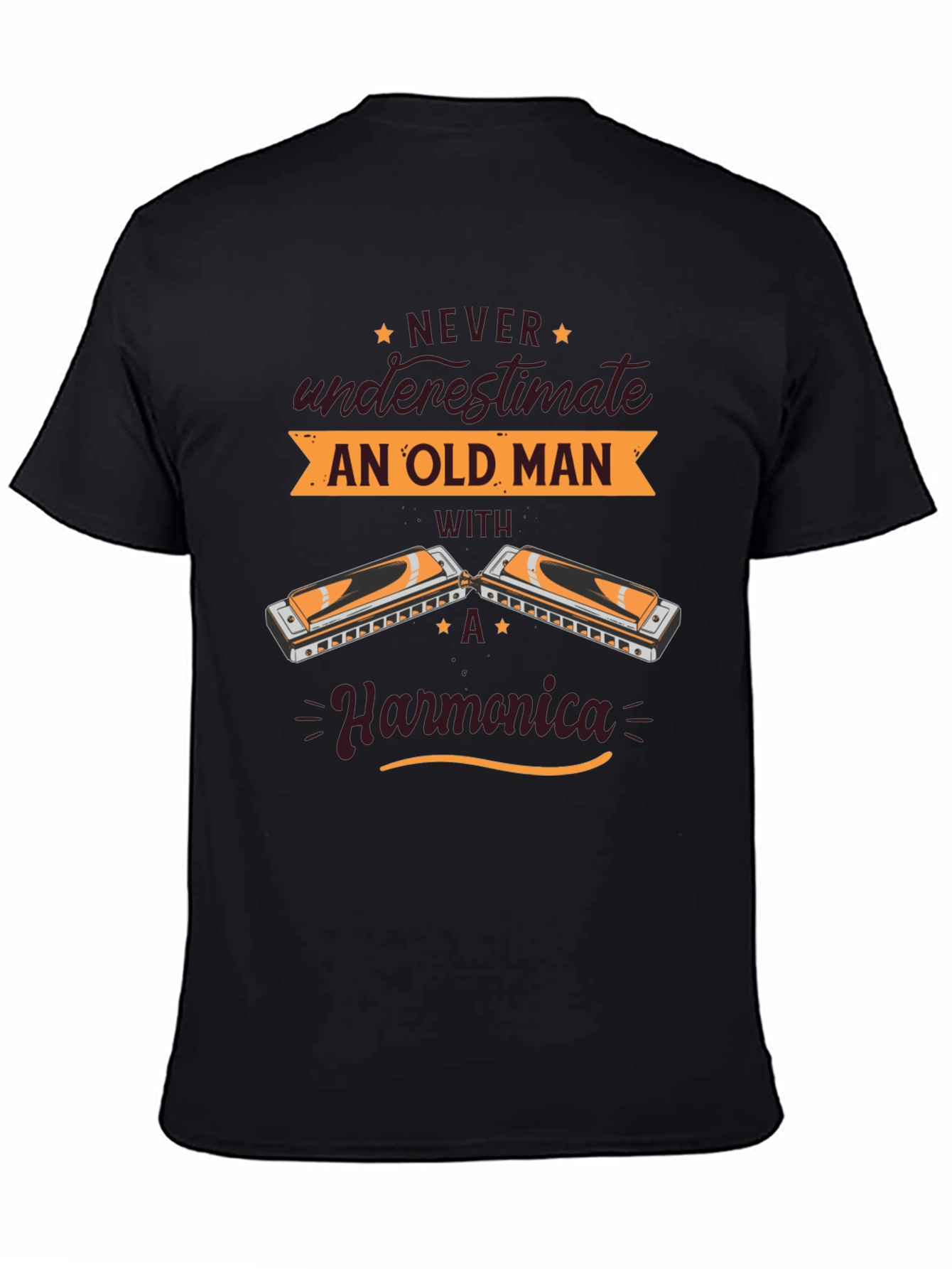 Black Old Man Harmonica T-Shirt  view 4