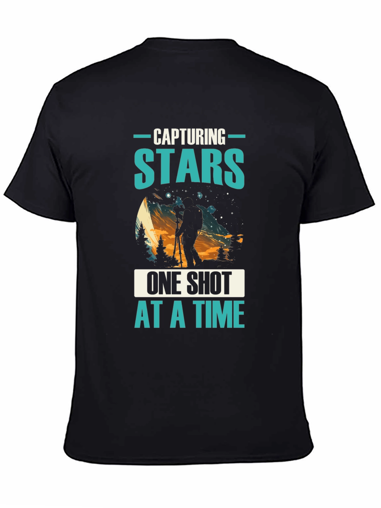 Black Capturing Stars T-Shirt: Photographer Night Sky Tee view 4