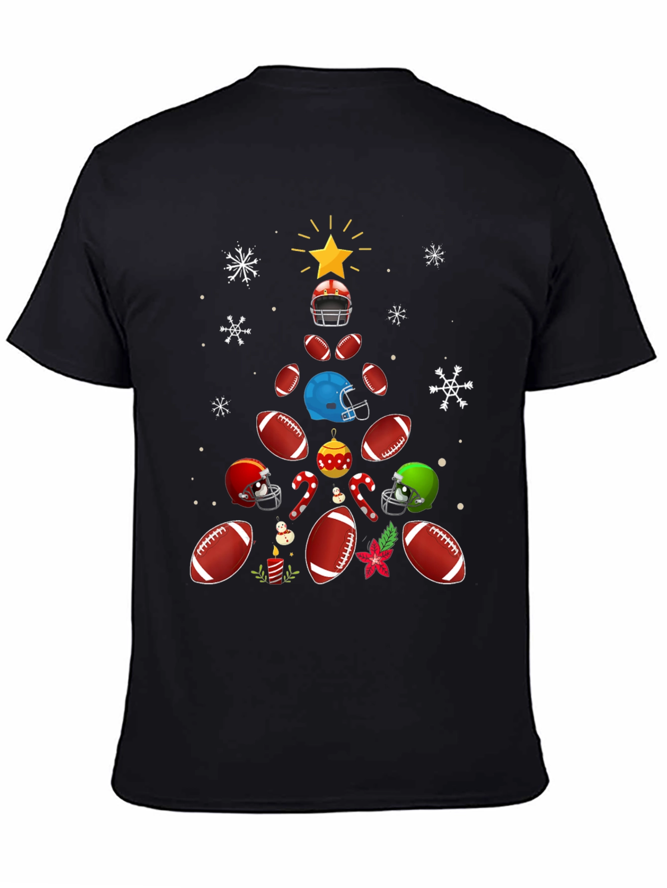 Black Football Christmas Tree T-Shirt view 4