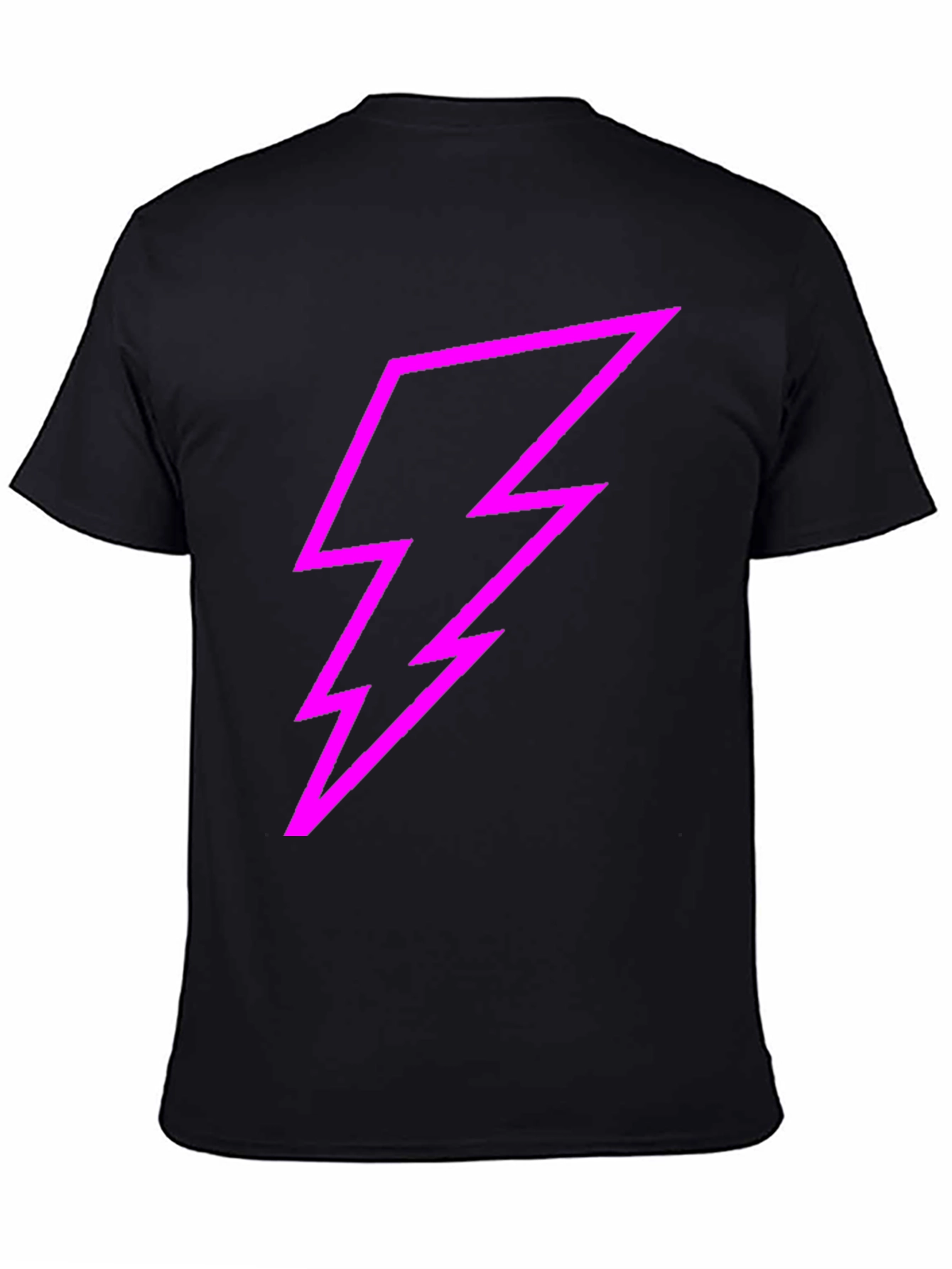 Black Black Tee with Bold Pink Lightning Bolt Design view 4