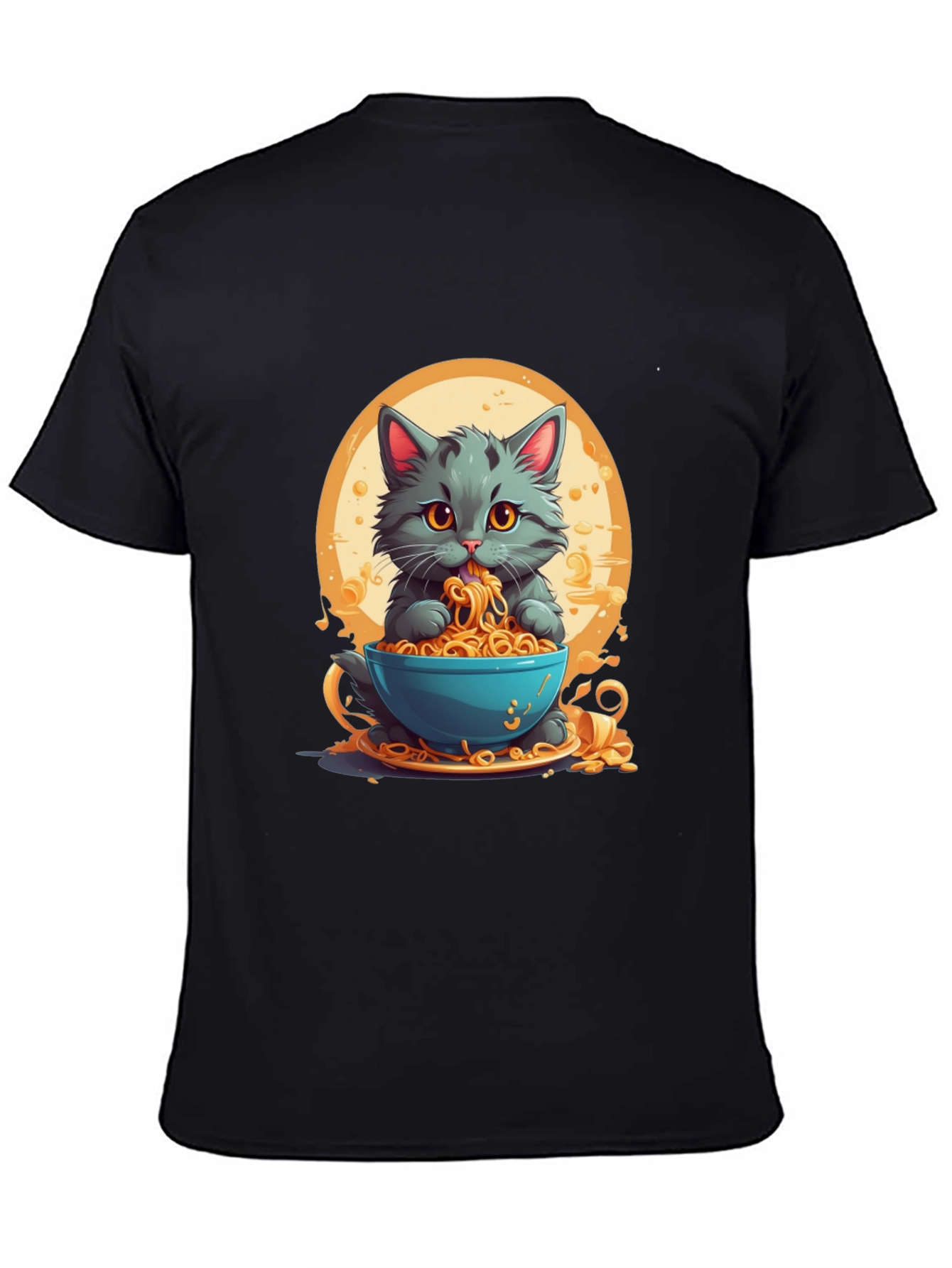 Black Cat Eating Noodles Graphic T-Shirt view 4