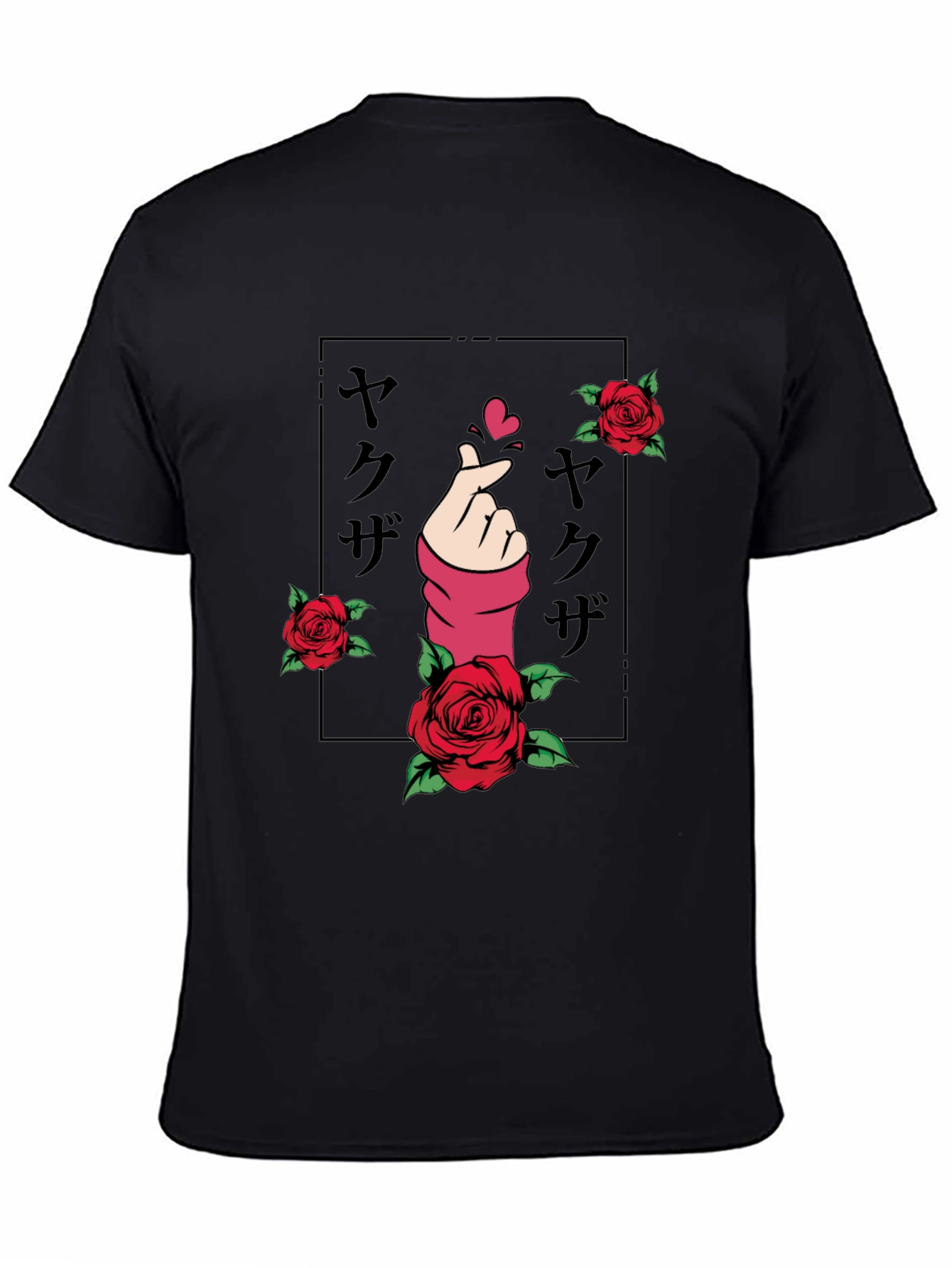 Black Finger Heart & Roses Graphic T-Shirt view 4
