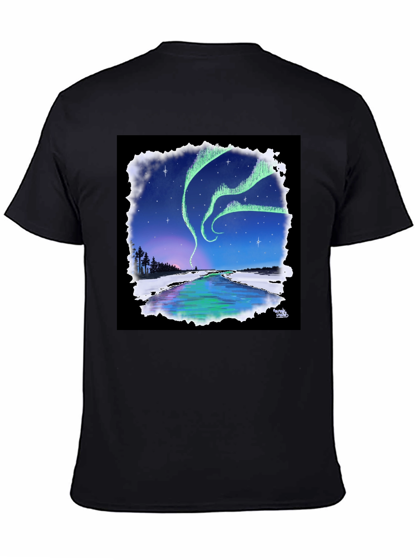 Black Aurora Borealis Graphic Tee - Northern Lights Design view 4