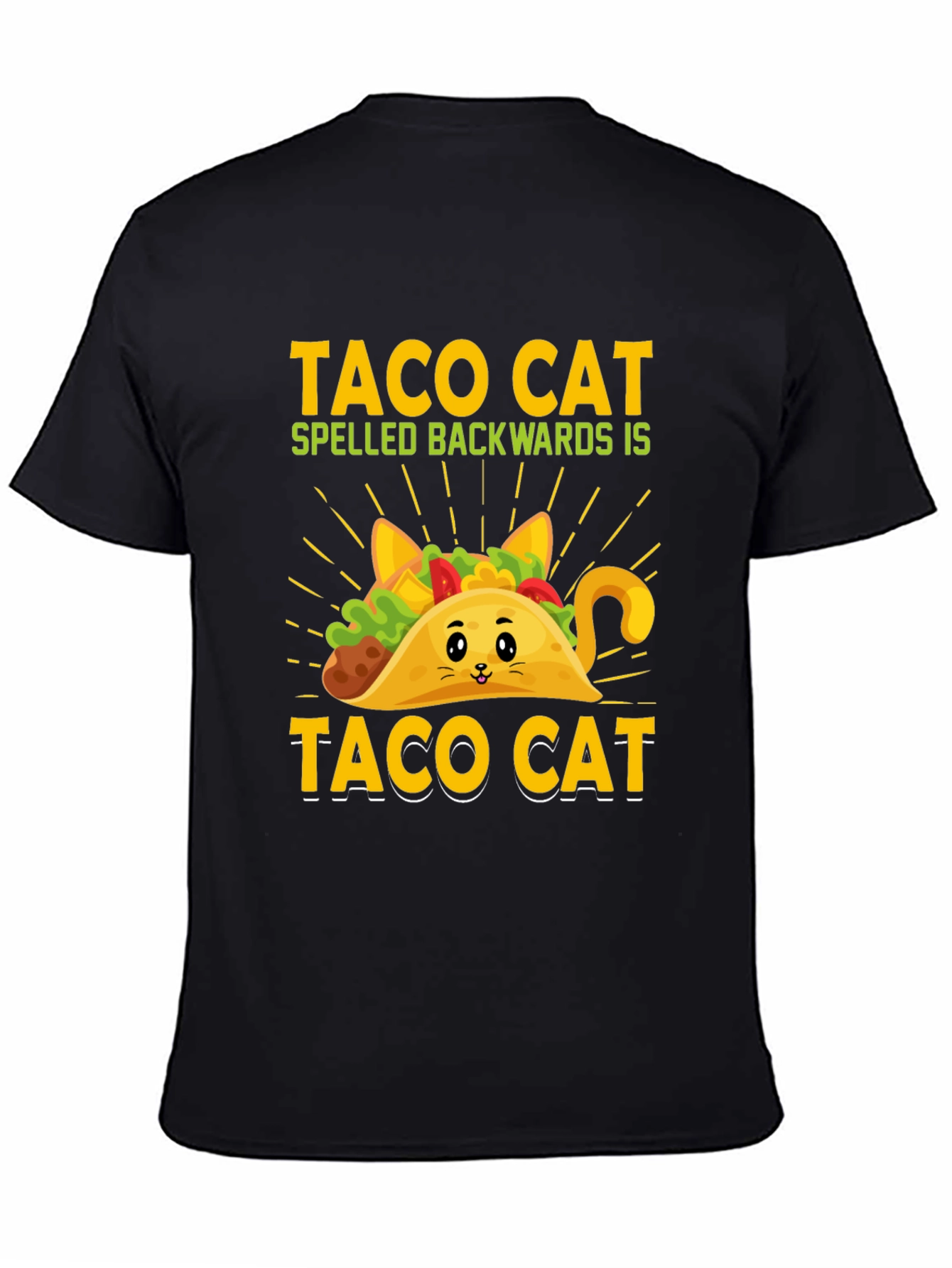 Black Taco Cat T-Shirt - Funny Palindrome Tee view 4