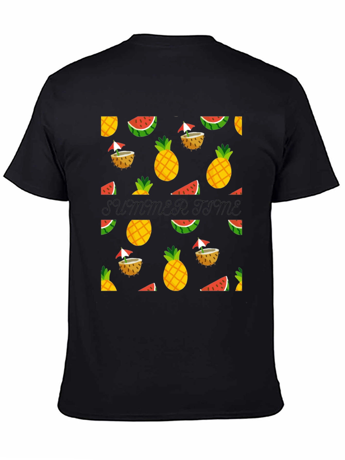 Black Summer Time Black Tee with Fruit Pattern view 4