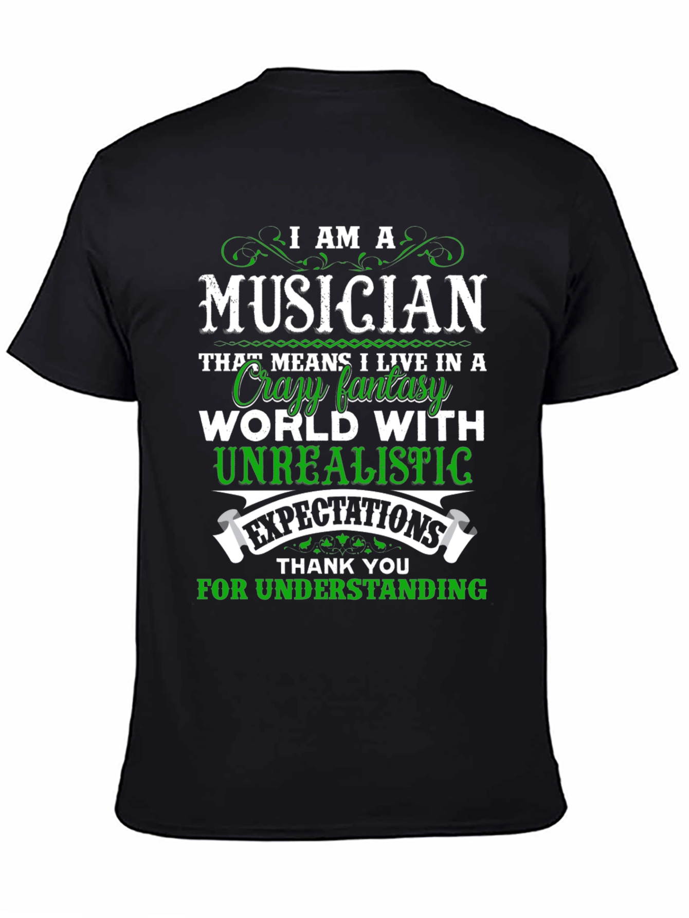 Black Musician Novelty T-Shirt - Crazy Fantasy World Design view 4