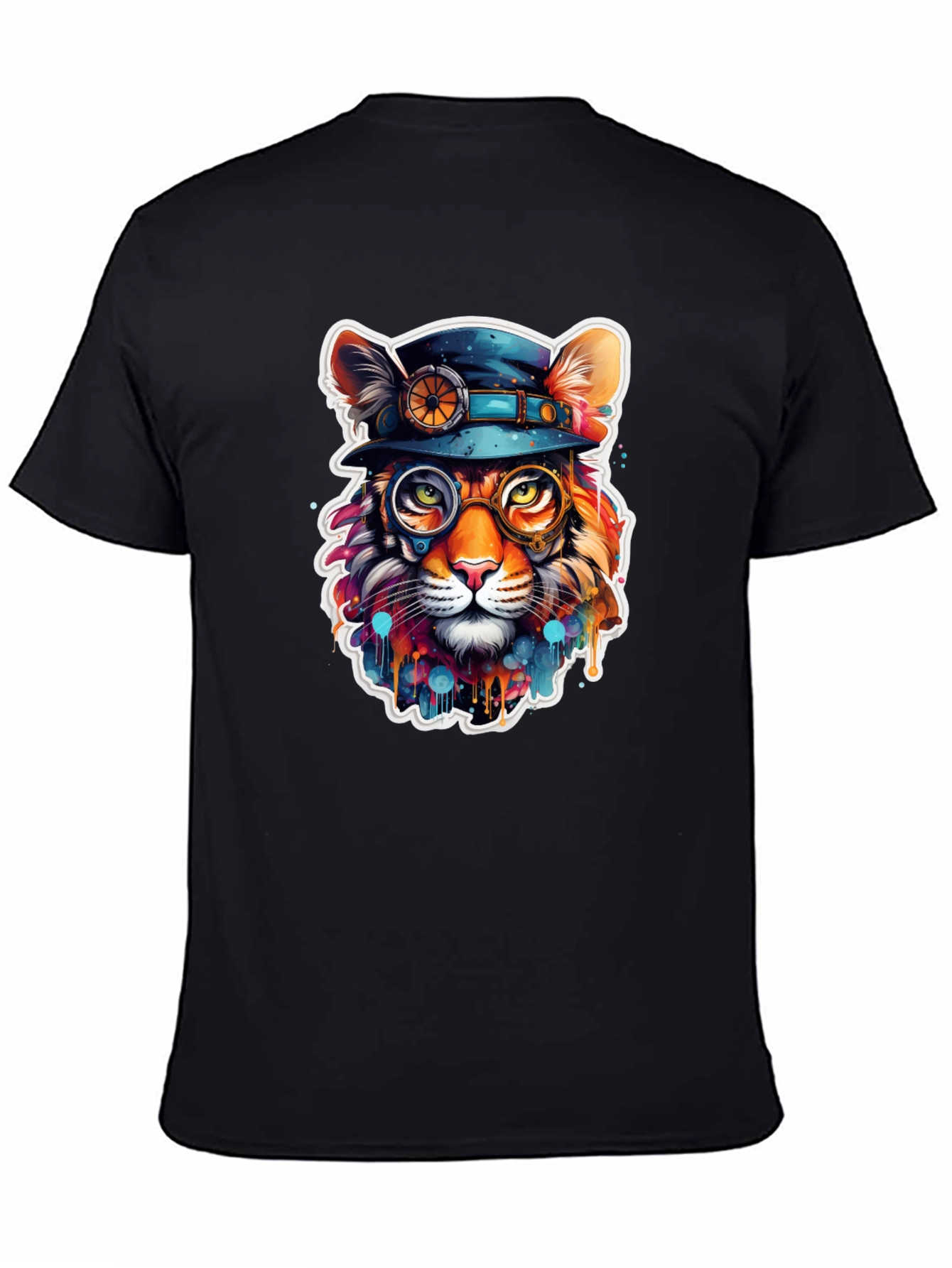 Black Steampunk Cat T-Shirt - Unique Animal Graphic Tee view 4
