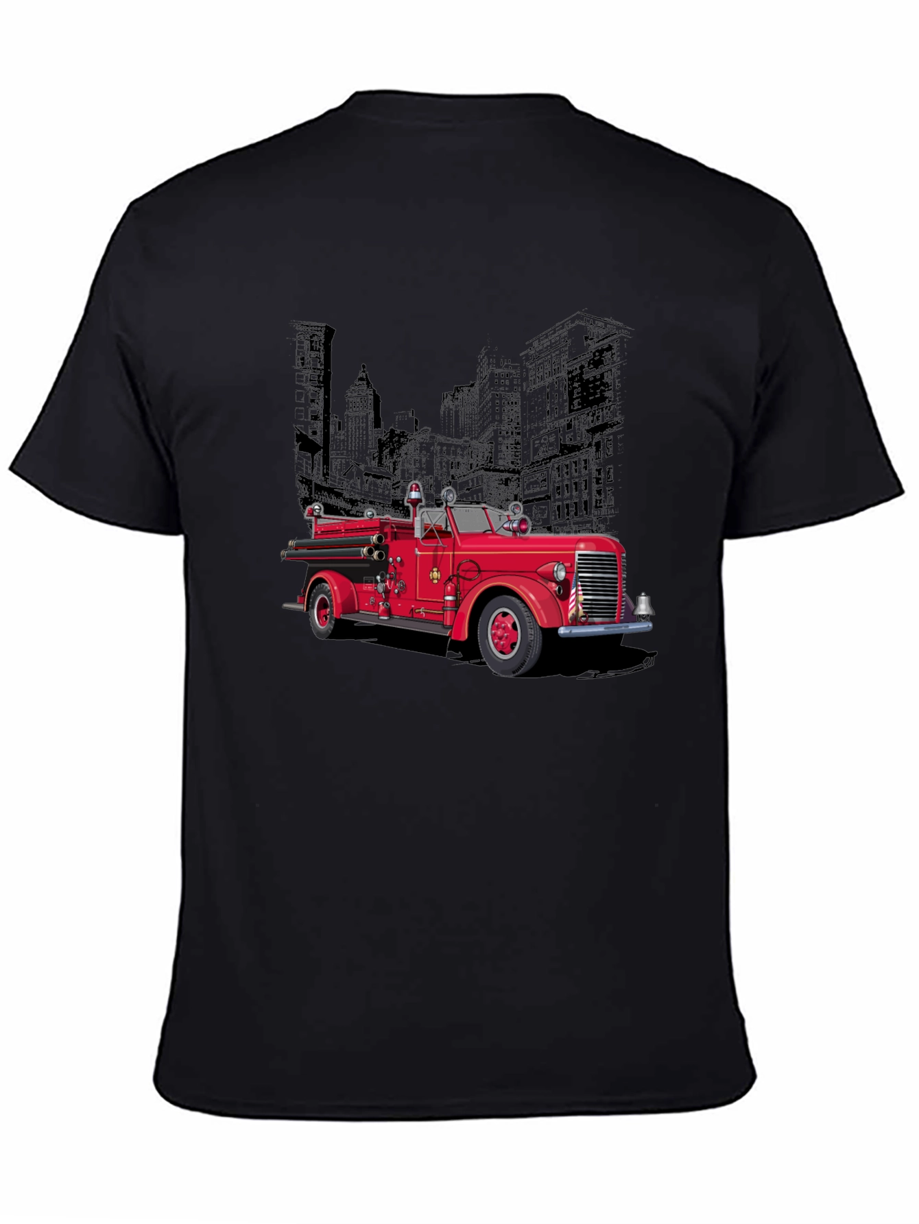Black Vintage Fire Truck Graphic T-Shirt view 4