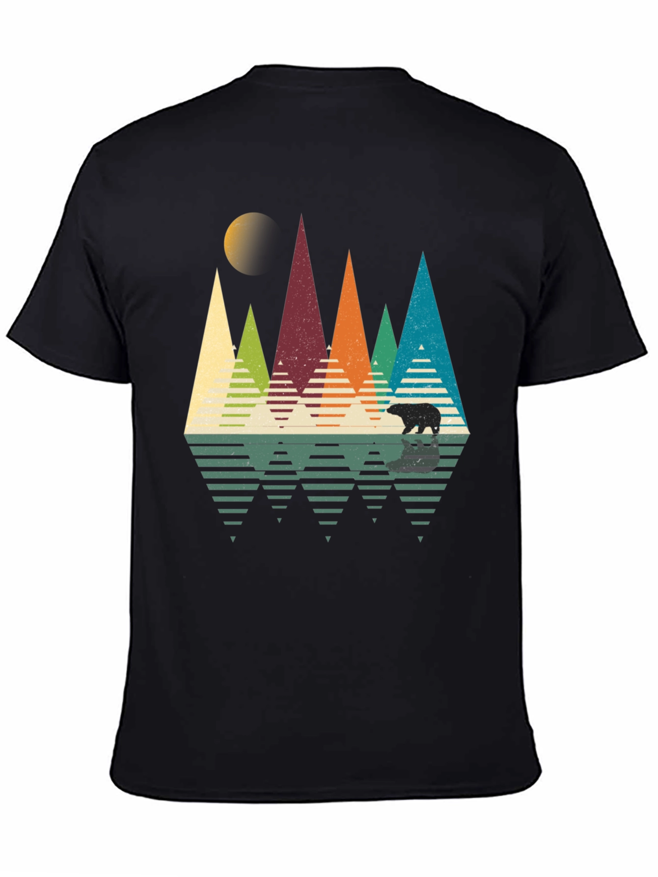 Black Retro Mountain Bear T-Shirt view 4