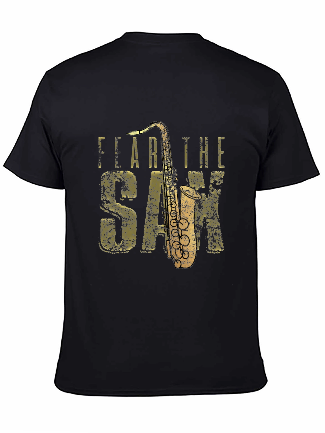 Black Fear the Sax T-Shirt - Black Cotton Tee with Saxophone Graphic view 4