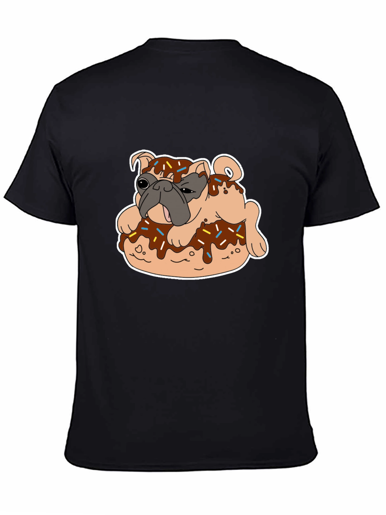 Black Pug on Donut Graphic Tee - Black T-Shirt view 4