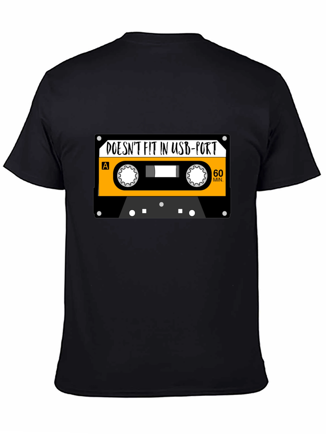 Black Retro Cassette Tape USB Port T-Shirt - Funny Music Tee view 4