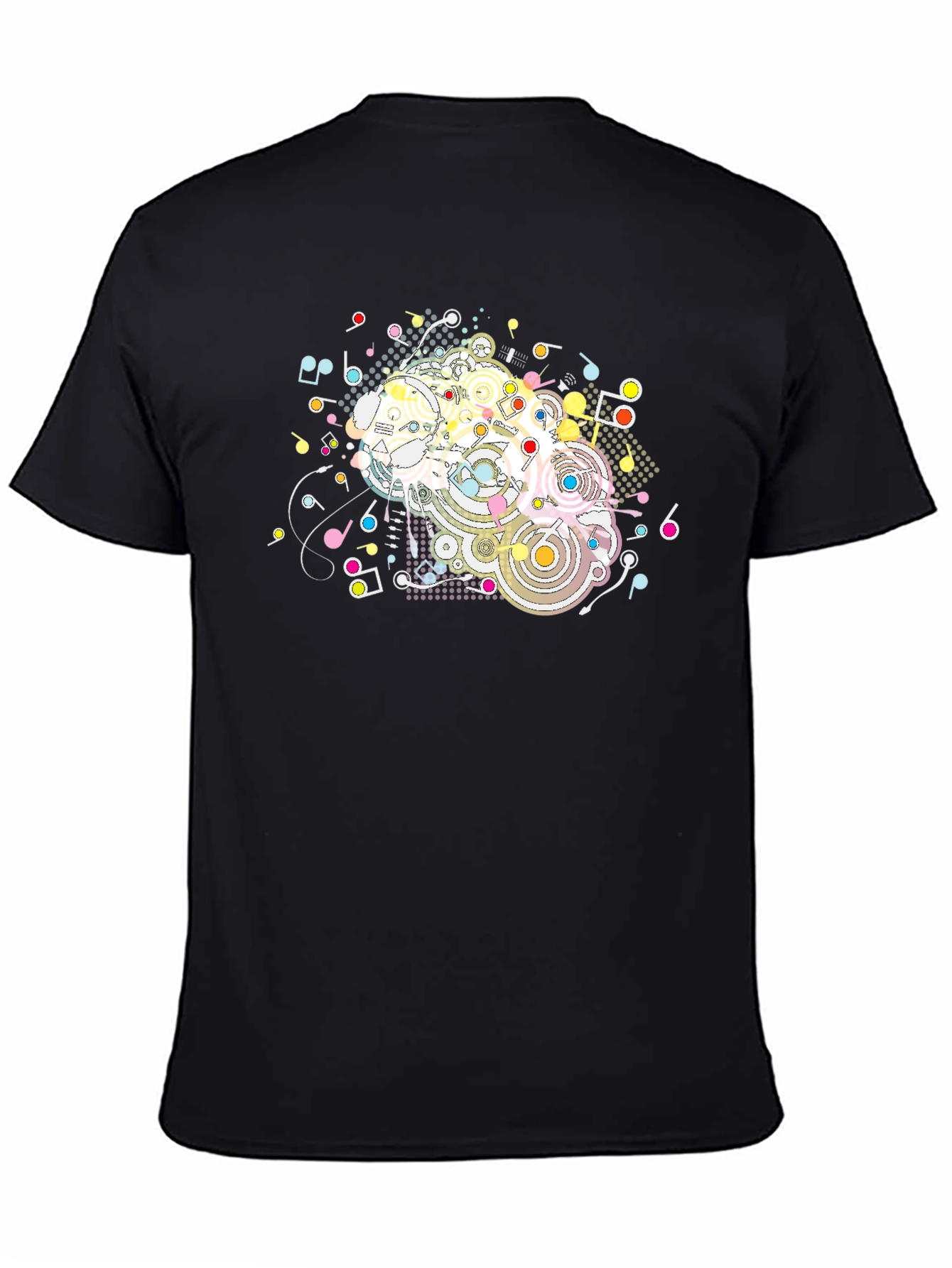 Black Abstract Music Notes Graphic Black T-Shirt view 4