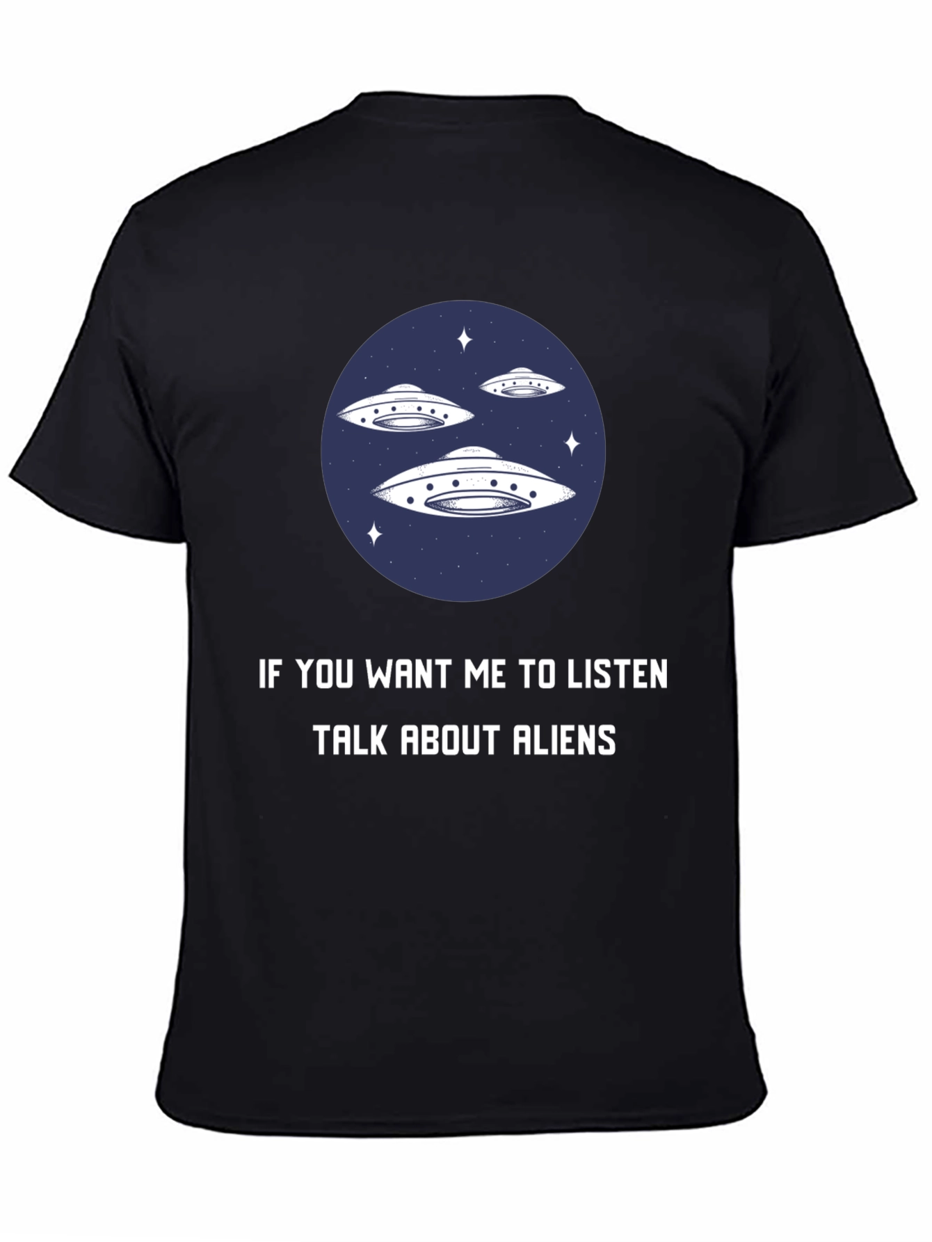 Black Alien Conversation Graphic Tee - Talk About Aliens T-Shirt view 4